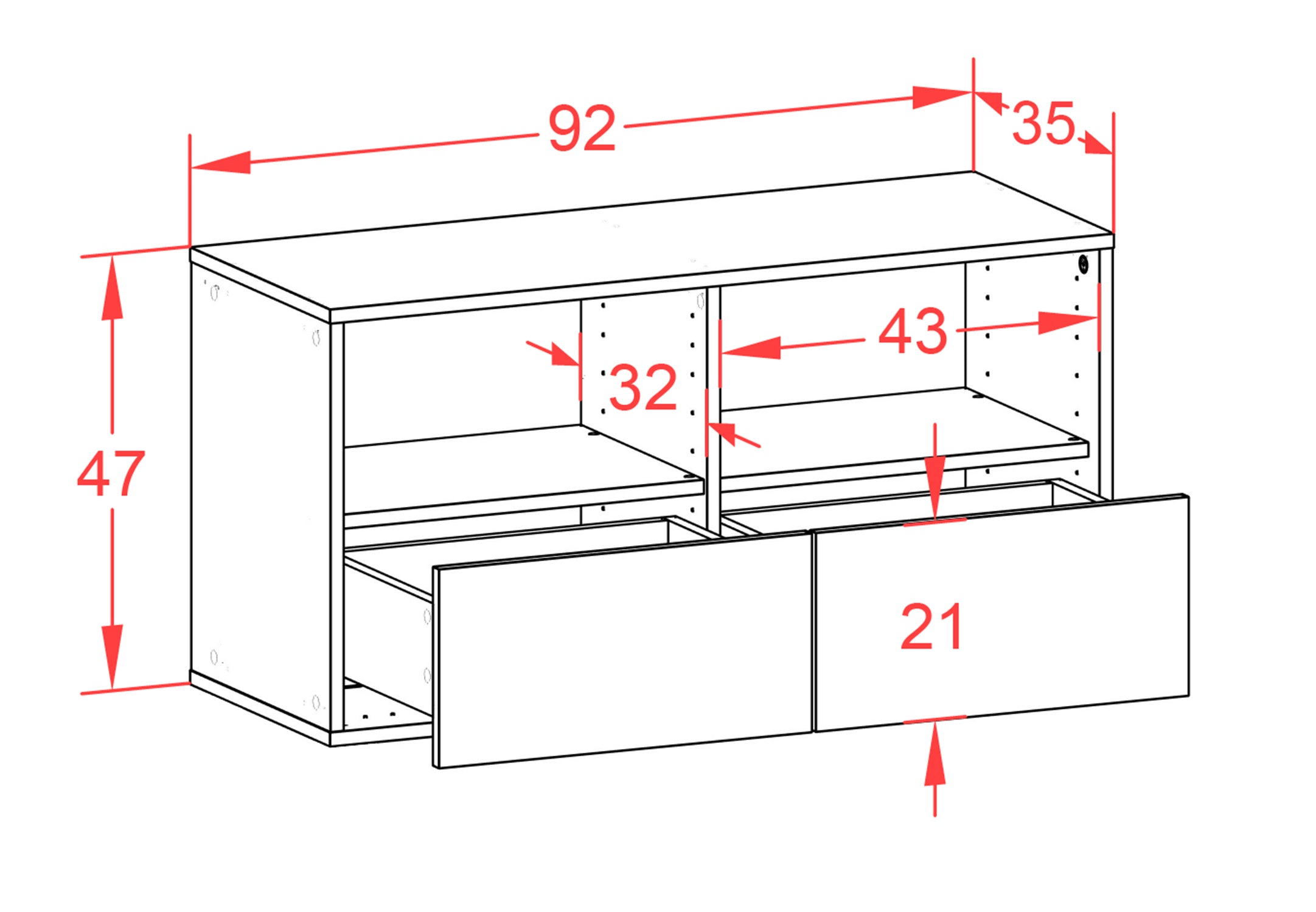 Lowboard - Aeon - Design Farbakzent - Wandmontage mit Push to Open 92 cm Anthrazit