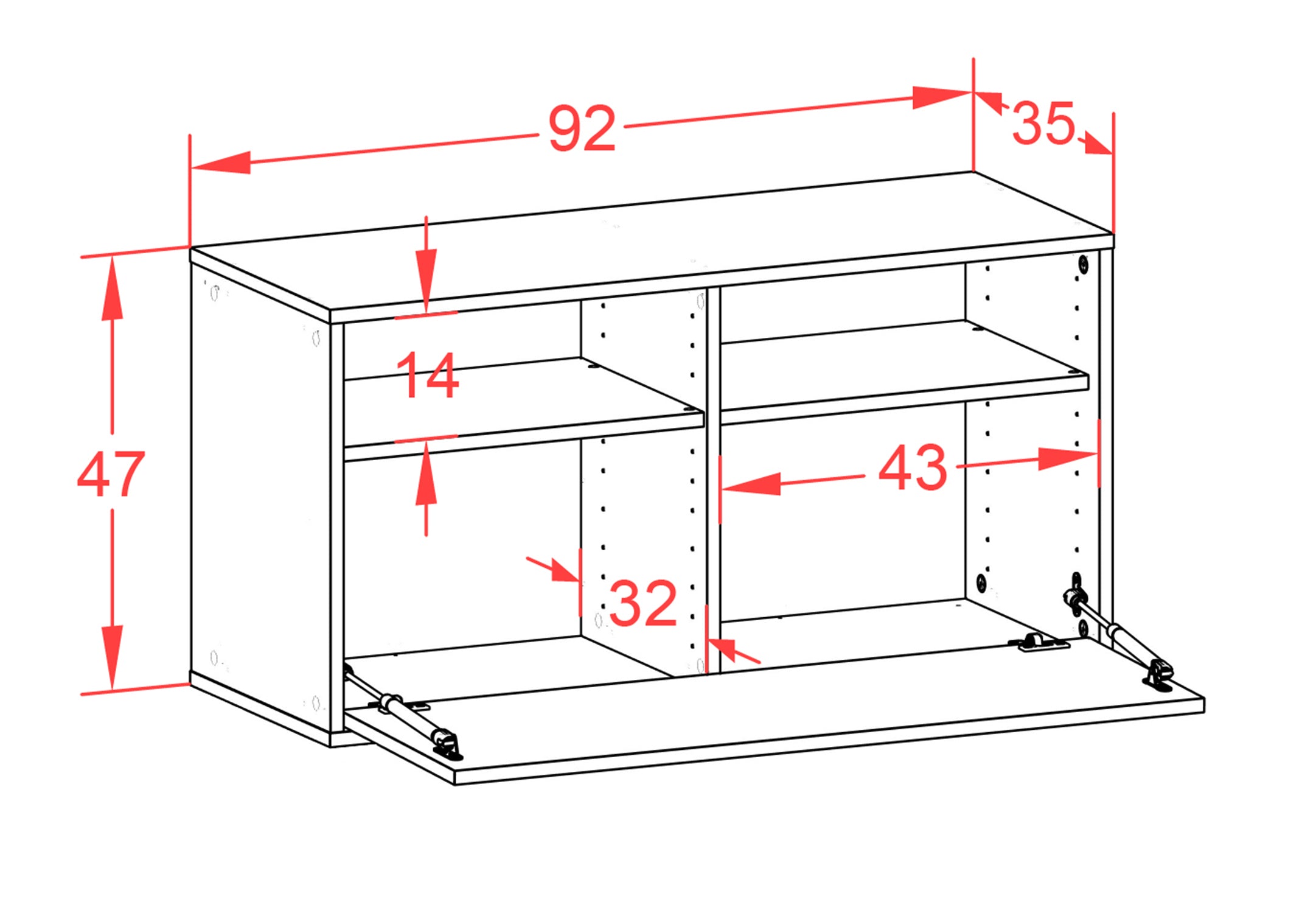Lowboard - Agostina - Design Farbakzent - Wandmontage mit Push to Open 92 cm Weiss