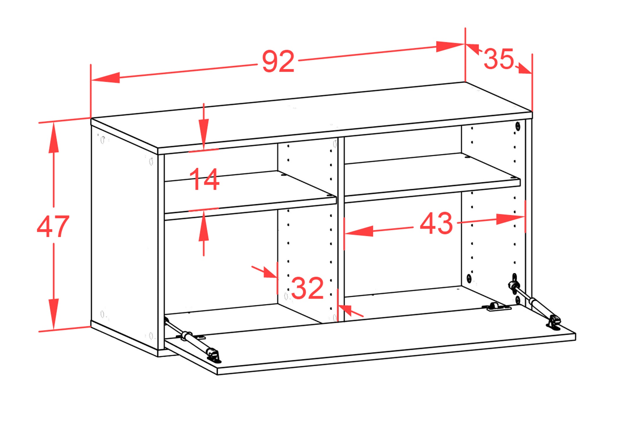 Lowboard - Agostina - Design Holzdekor - Wandmontage mit Push to Open 92 cm Anthrazit