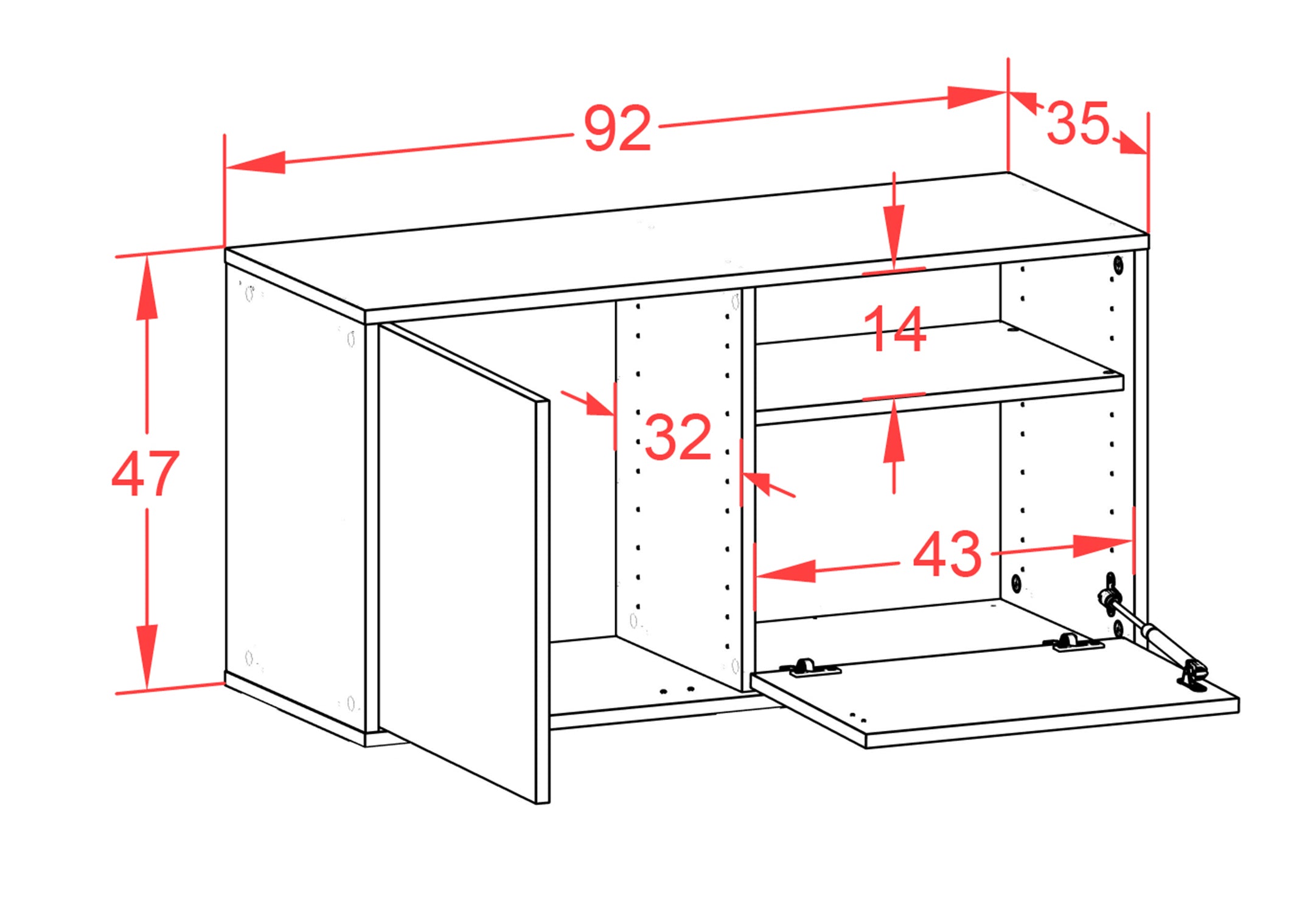 Lowboard - Ajda - Design Holzdekor - Wandmontage mit Push to Open 92 cm Anthrazit