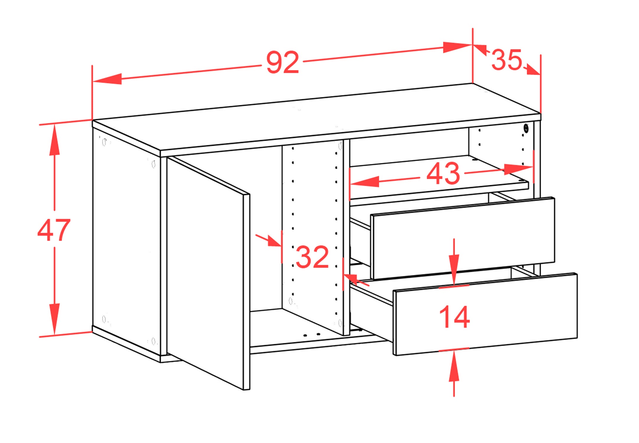 Lowboard - Alessia - Design Holzdekor - Wandmontage mit Push to Open 92 cm Anthrazit