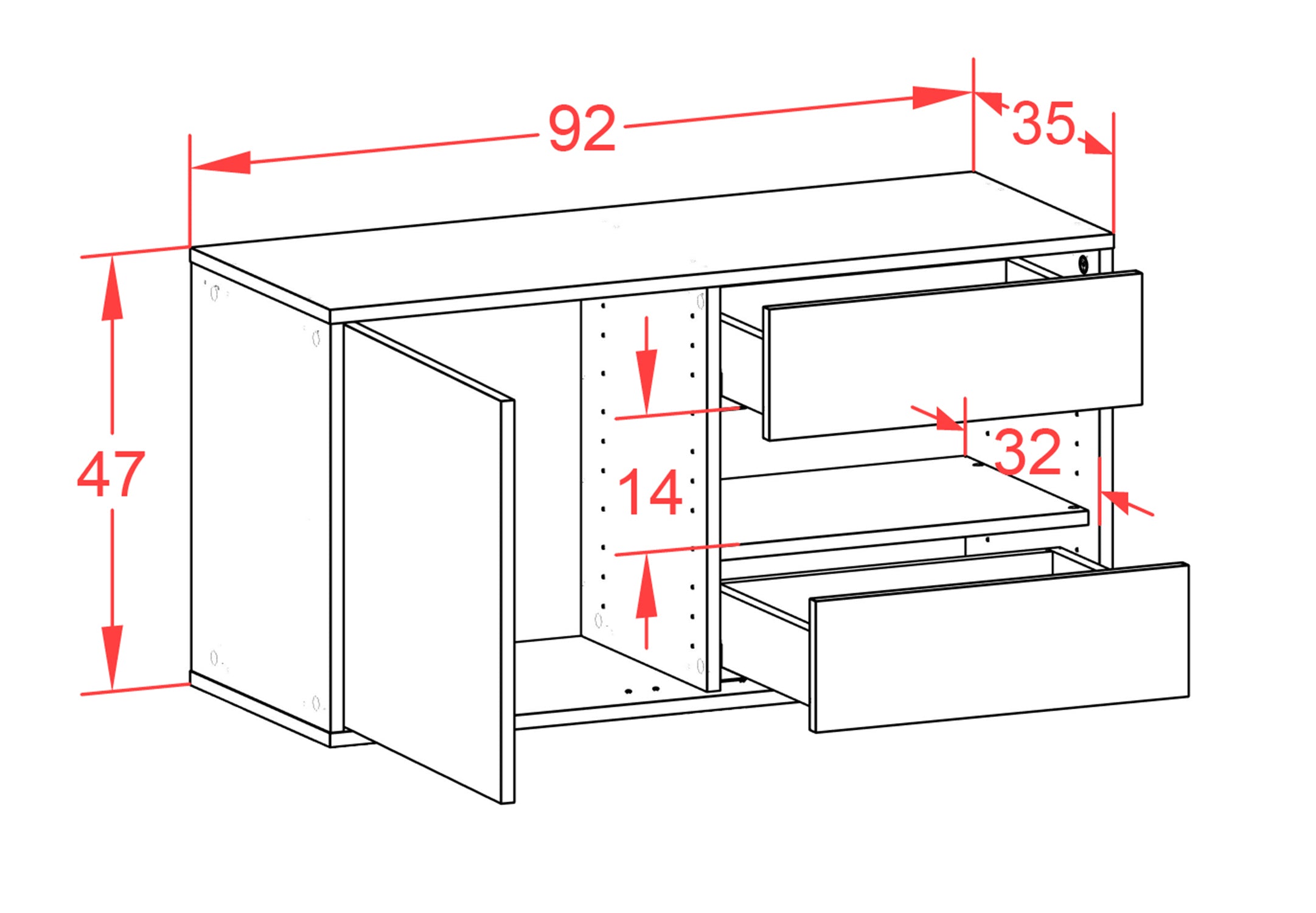 Lowboard - Aleyna - Design Farbakzent - Wandmontage mit Push to Open 92 cm Anthrazit