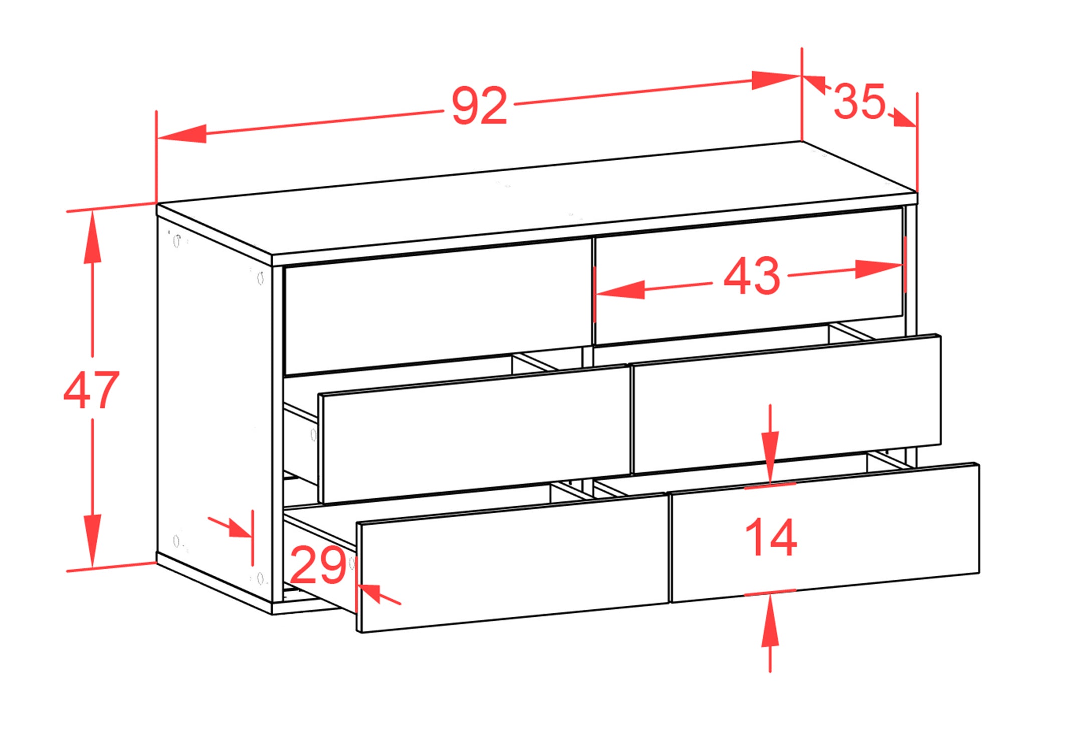 Lowboard - Alfonsa - Design Farbakzent - Wandmontage mit Push to Open 92 cm Anthrazit