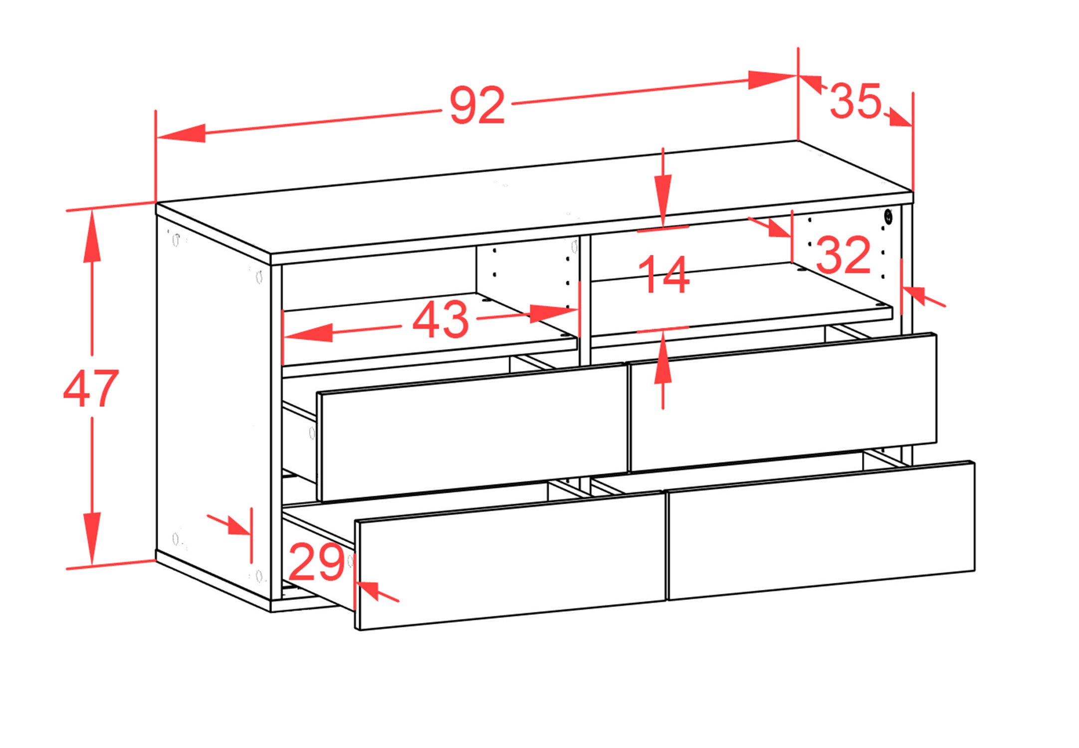 Lowboard - Alia - Design Hochglanz - Wandmontage mit Push to Open 92 cm Anthrazit