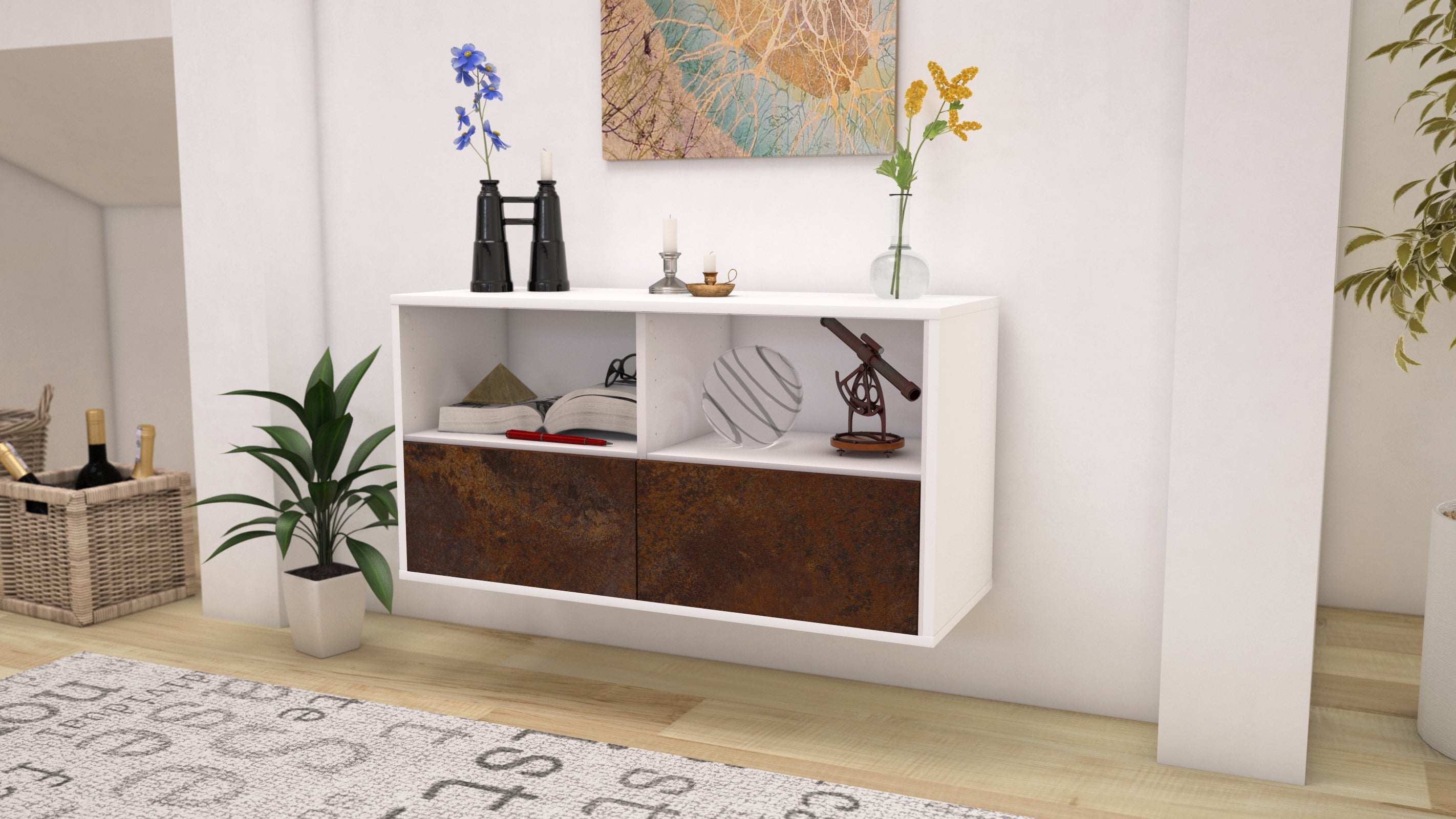 Lowboard - Aeon - Design Industrie Stil - Wandmontage mit Push to Open 92 cm Weiss