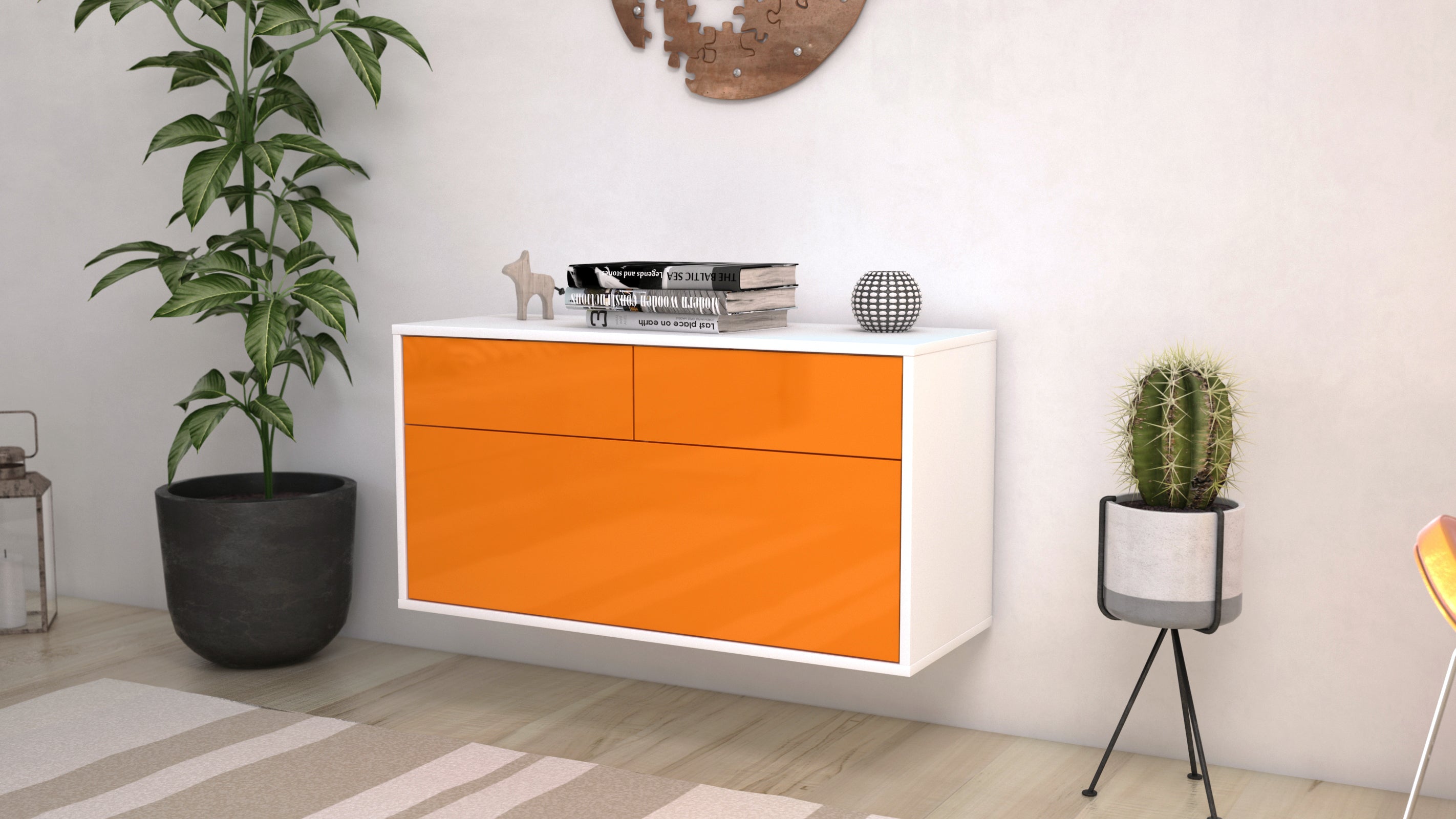 Lowboard - Agnese - Design Hochglanz - Wandmontage mit Push to Open 92 cm Weiss