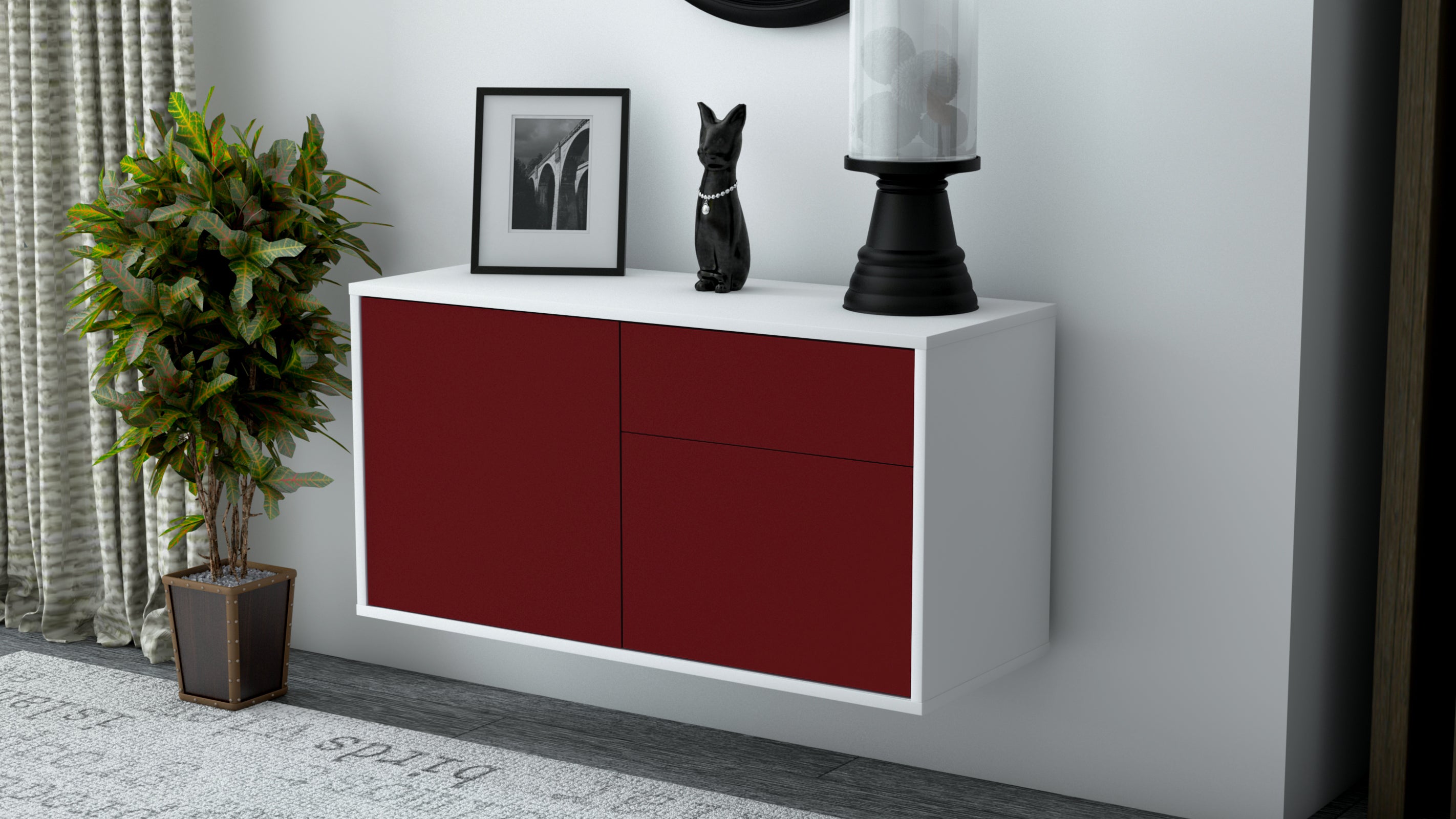 Lowboard - Aja - Design Farbakzent - Wandmontage mit Push to Open 92 cm Weiss