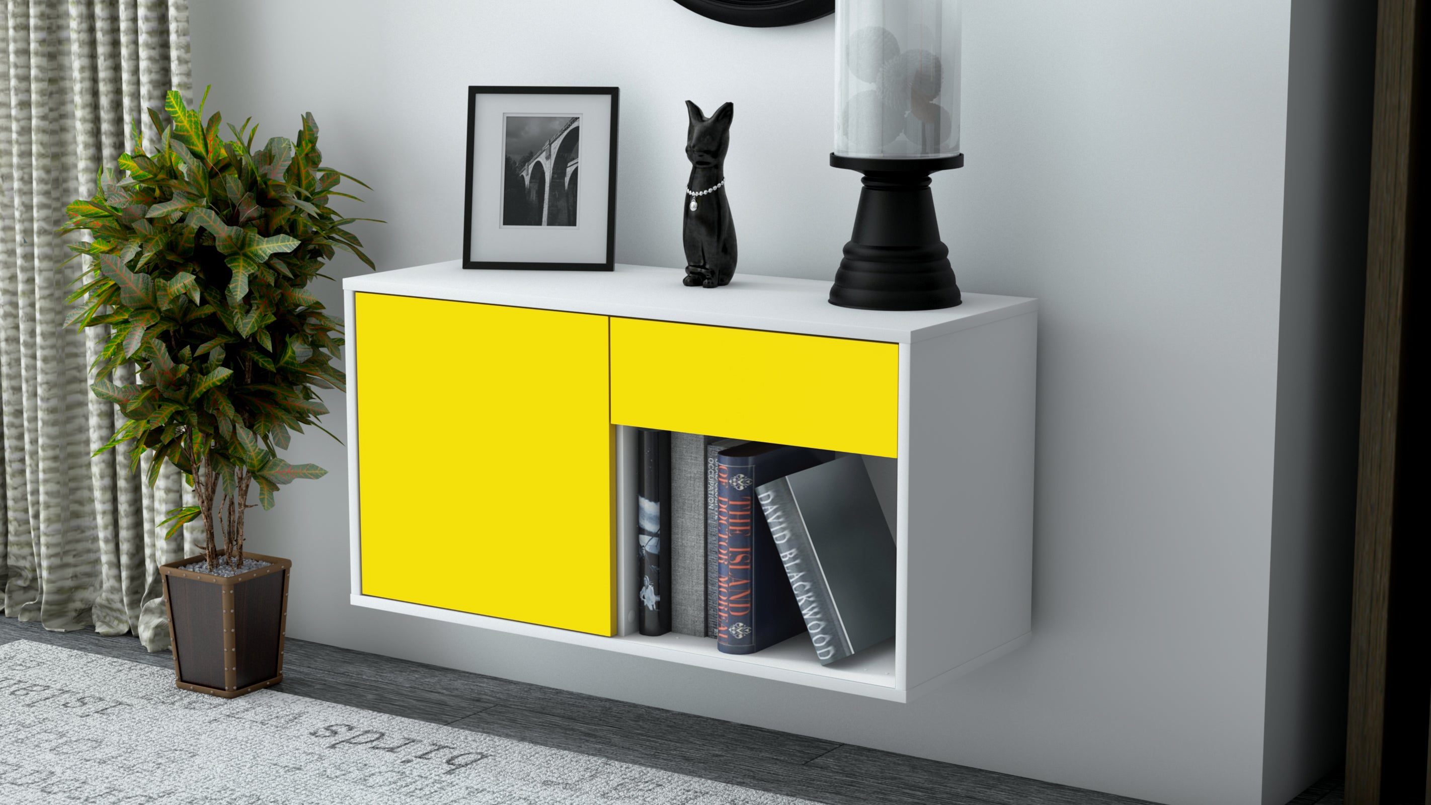 Lowboard - Alberina - Design Farbakzent - Wandmontage mit Push to Open 92 cm Weiss