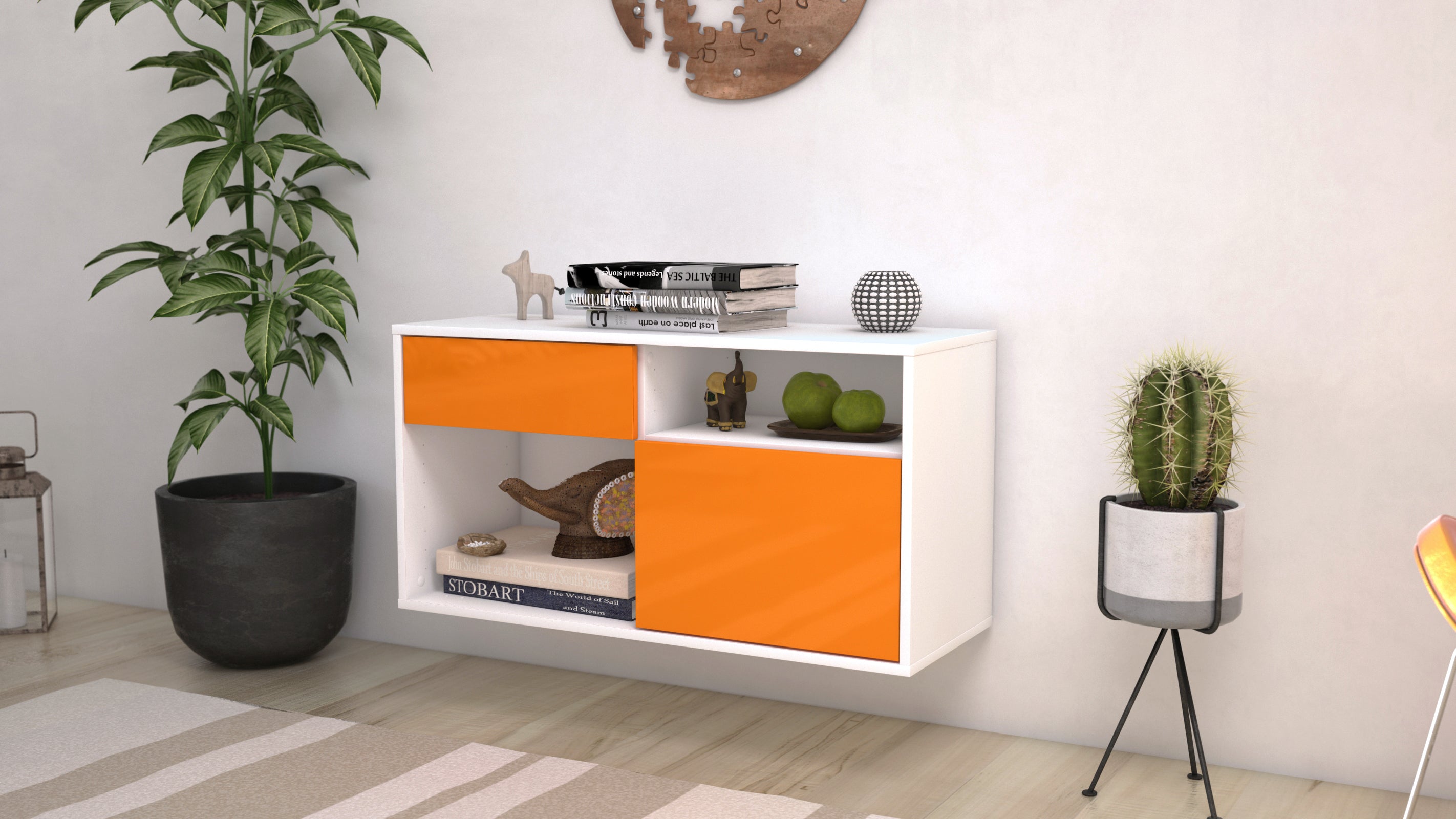 Lowboard - Albina - Design Hochglanz - Wandmontage mit Push to Open 92 cm Weiss