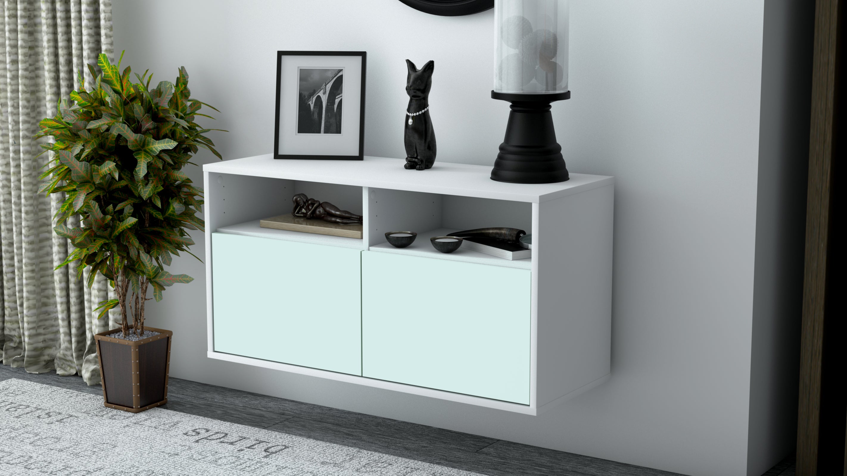 Lowboard - Alegra - Design Farbakzent - Wandmontage mit Push to Open 92 cm Weiss
