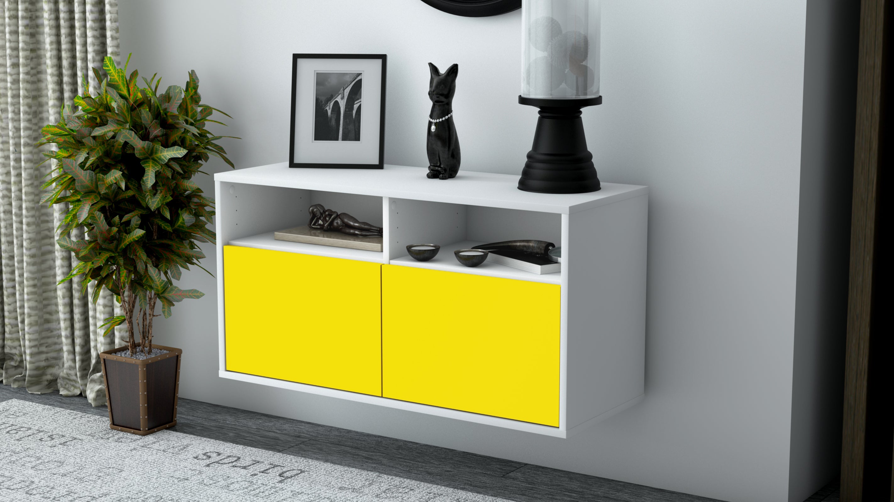 Lowboard - Alegra - Design Farbakzent - Wandmontage mit Push to Open 92 cm Weiss