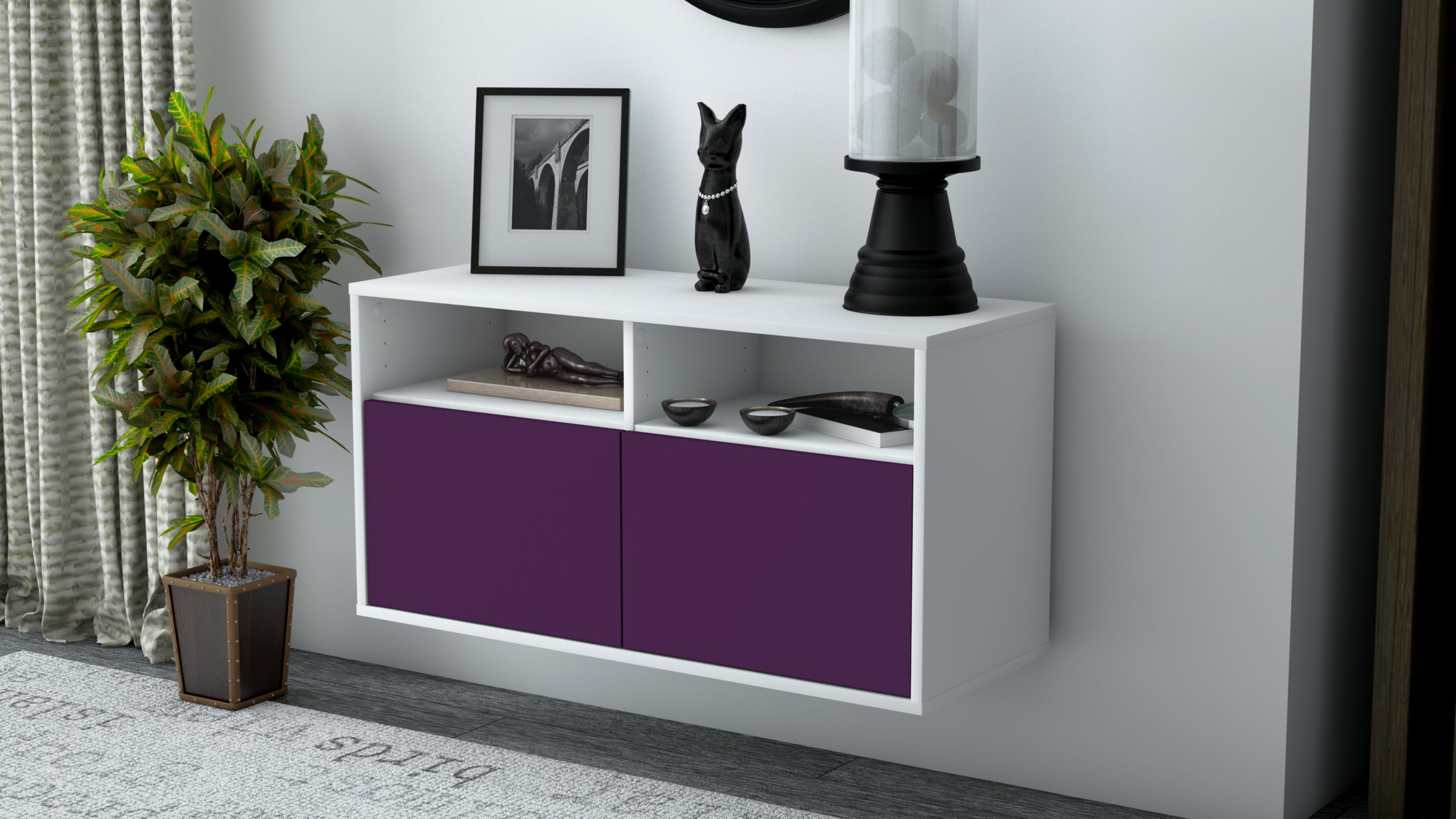 Lowboard - Alegra - Design Farbakzent - Wandmontage mit Push to Open 92 cm Weiss