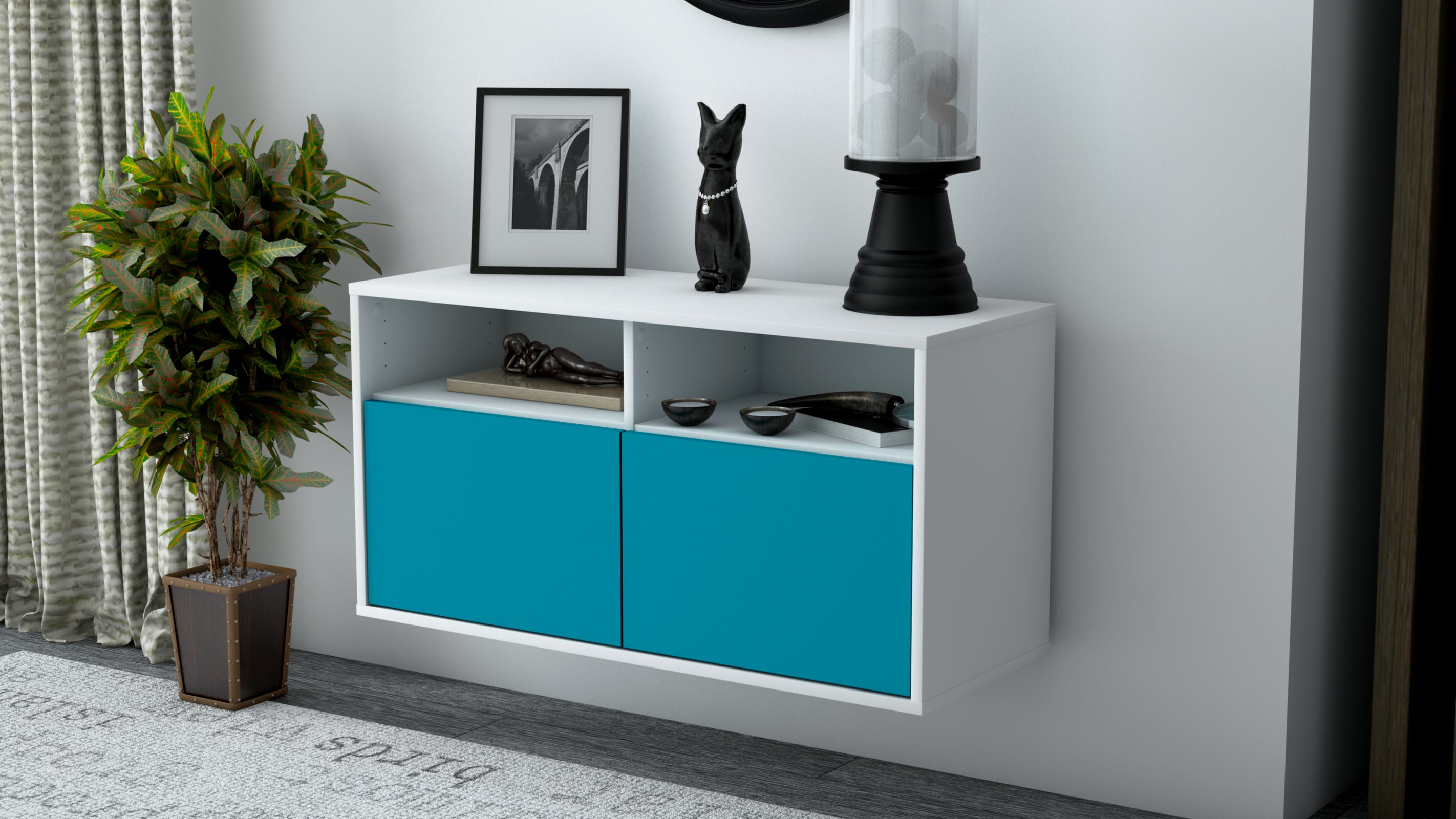 Lowboard - Alegra - Design Farbakzent - Wandmontage mit Push to Open 92 cm Weiss