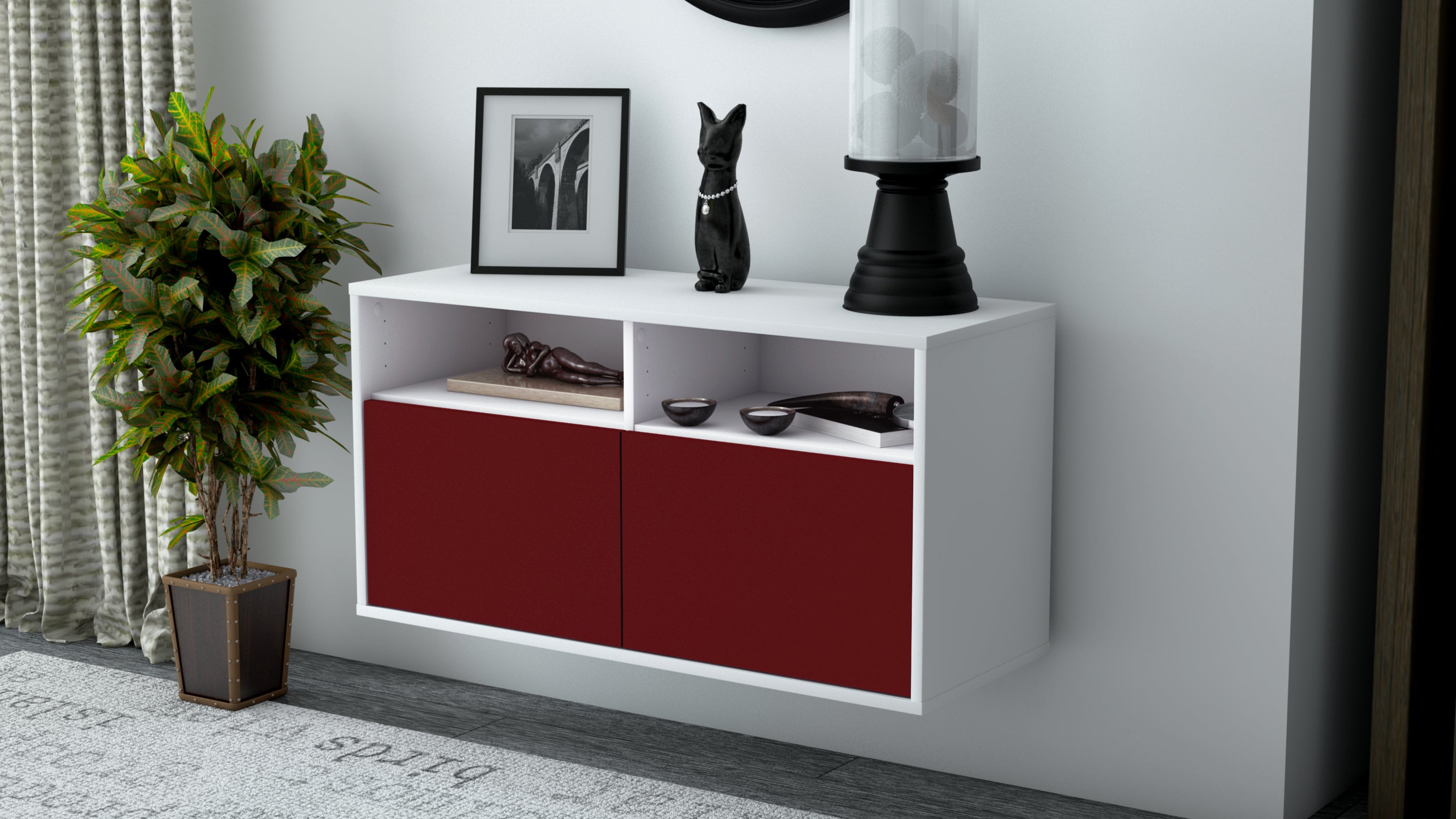 Lowboard - Alegra - Design Farbakzent - Wandmontage mit Push to Open 92 cm Weiss