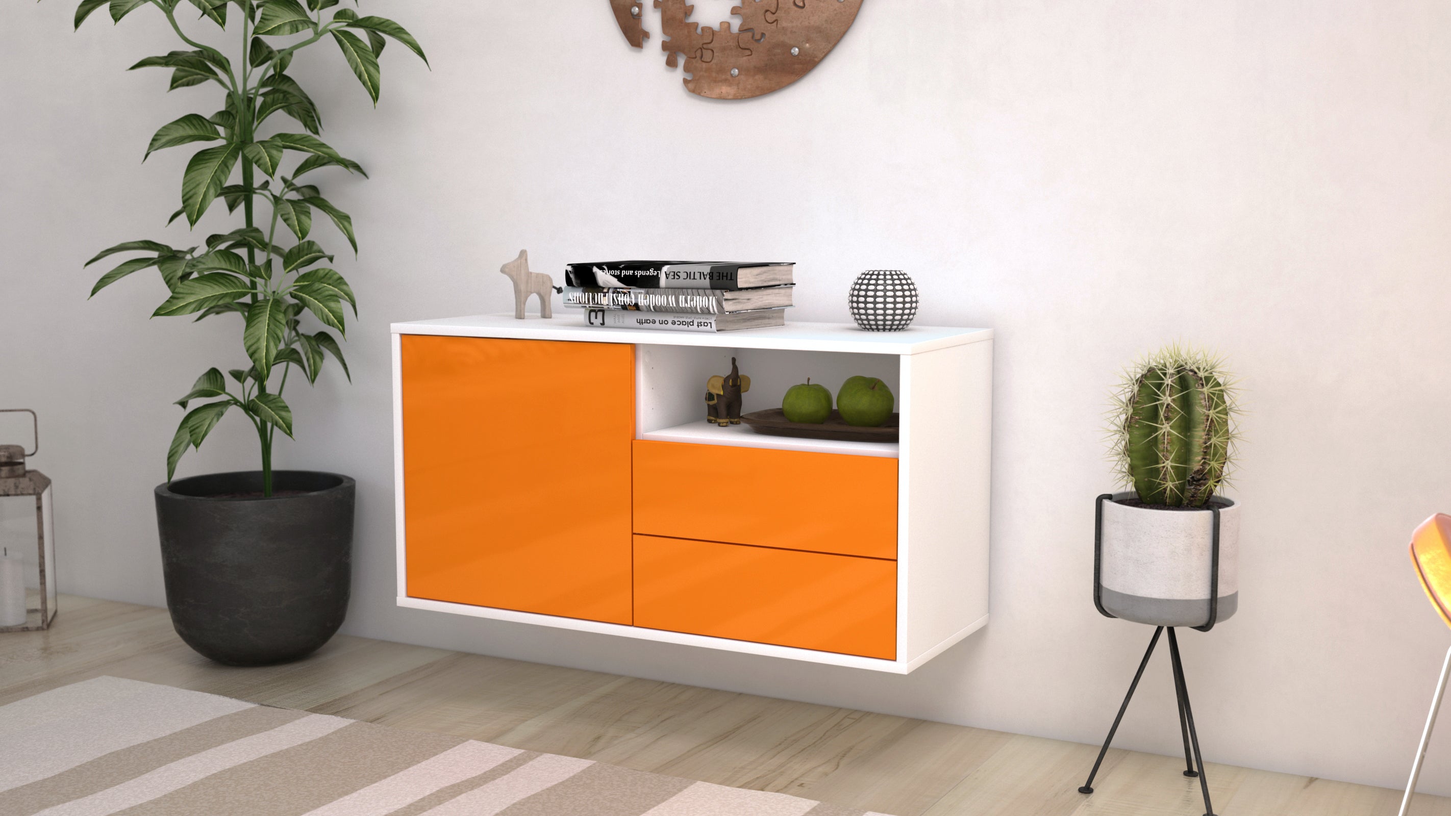 Lowboard - Alessia - Design Hochglanz - Wandmontage mit Push to Open 92 cm Weiss