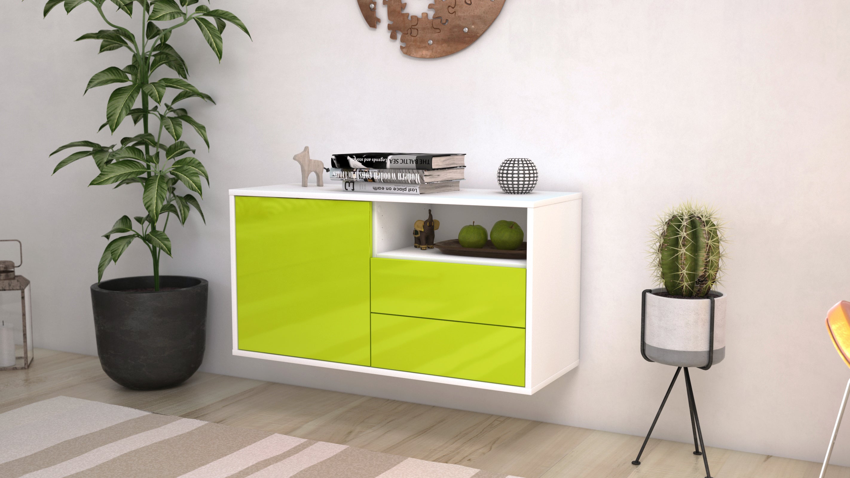 Lowboard - Alessia - Design Hochglanz - Wandmontage mit Push to Open 92 cm Weiss