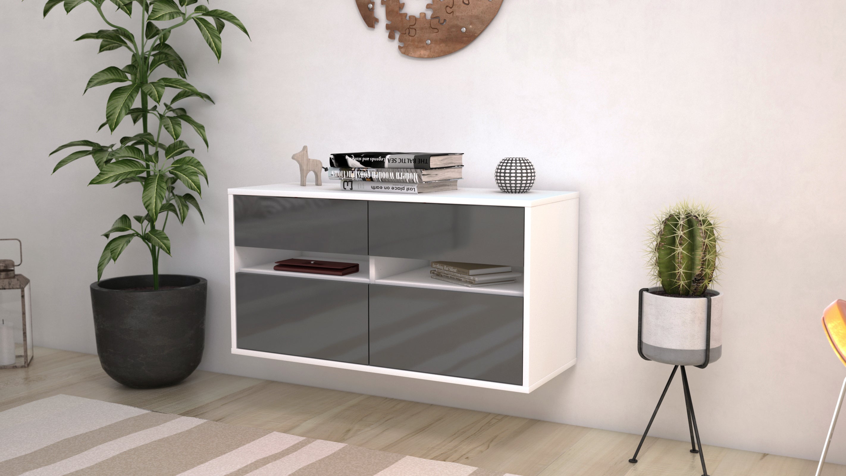 Lowboard - Alice - Design Hochglanz - Wandmontage mit Push to Open 92 cm Weiss