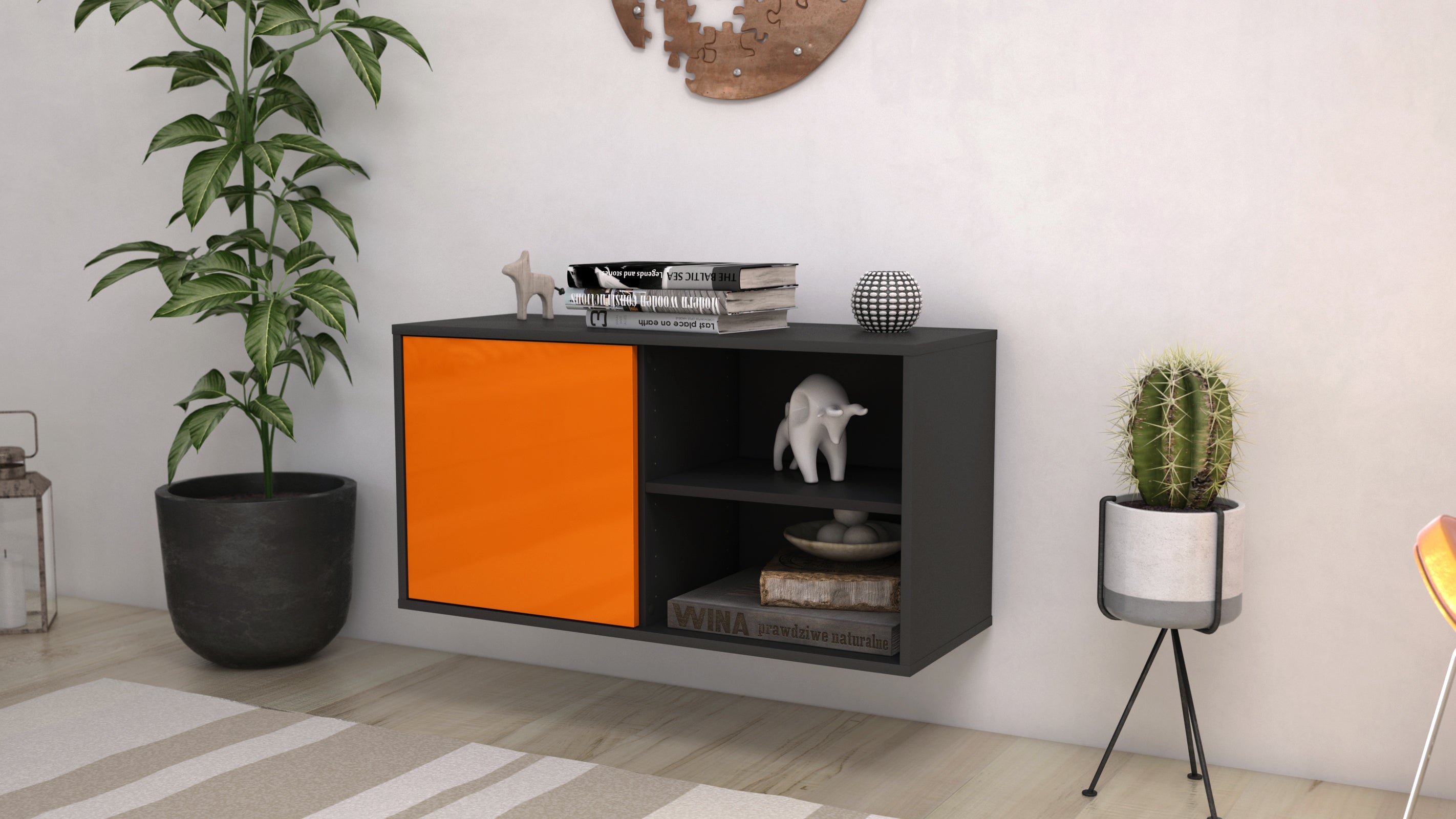 Lowboard - Adelia - Design Hochglanz - Wandmontage mit Push to Open 92 cm Anthrazit