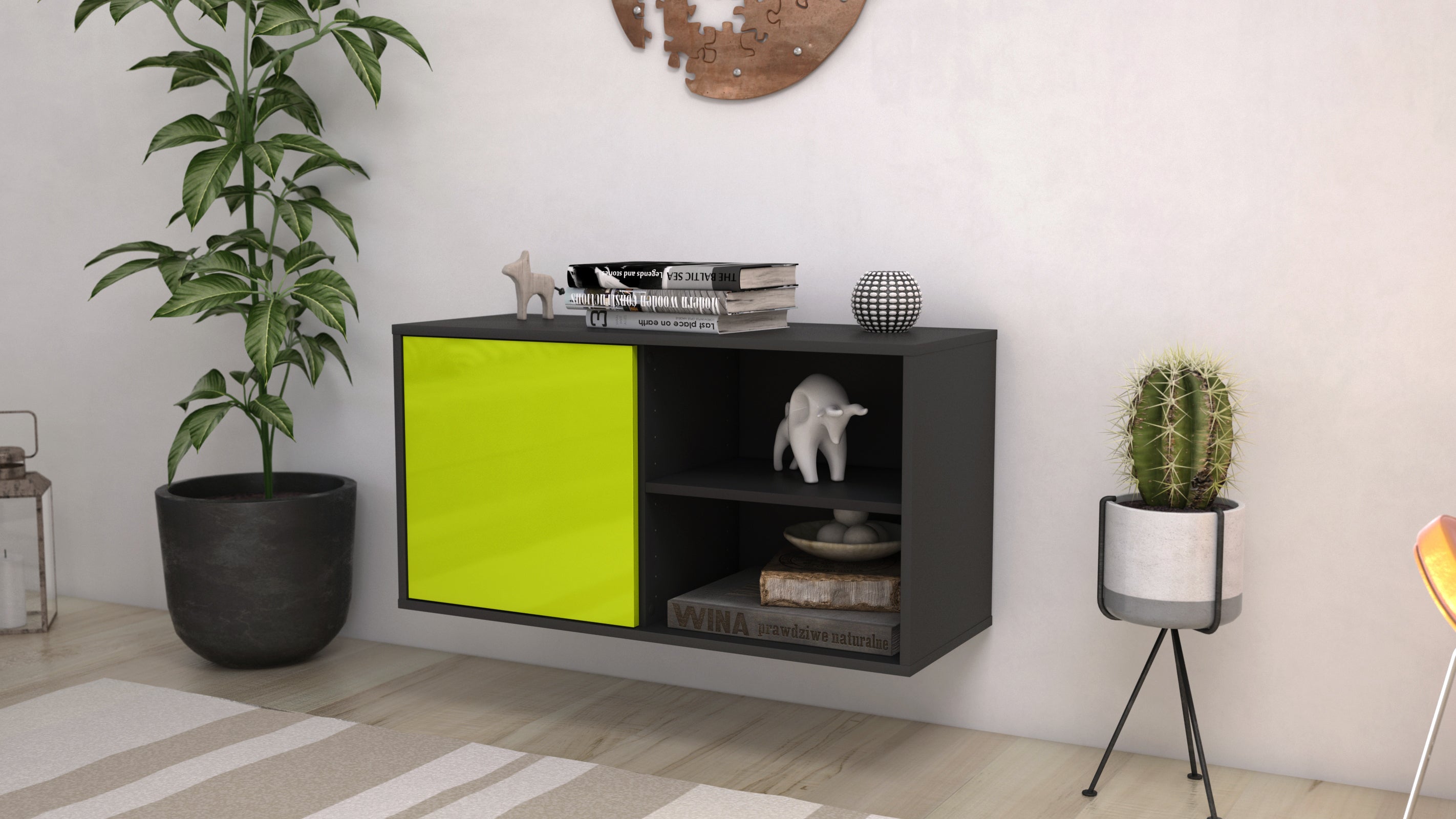 Lowboard - Adelia - Design Hochglanz - Wandmontage mit Push to Open 92 cm Anthrazit