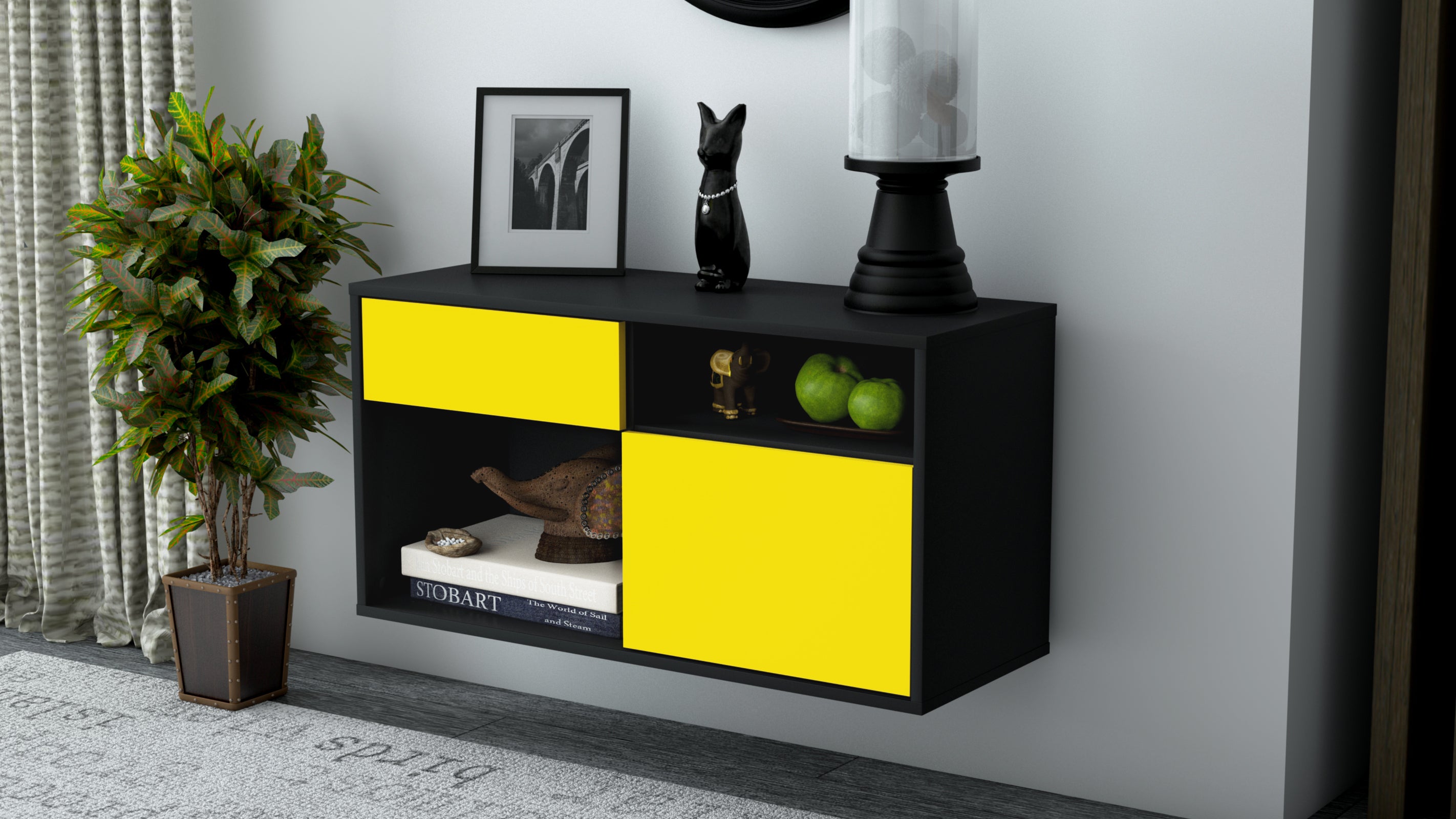 Lowboard - Albina - Design Farbakzent - Wandmontage mit Push to Open 92 cm Anthrazit
