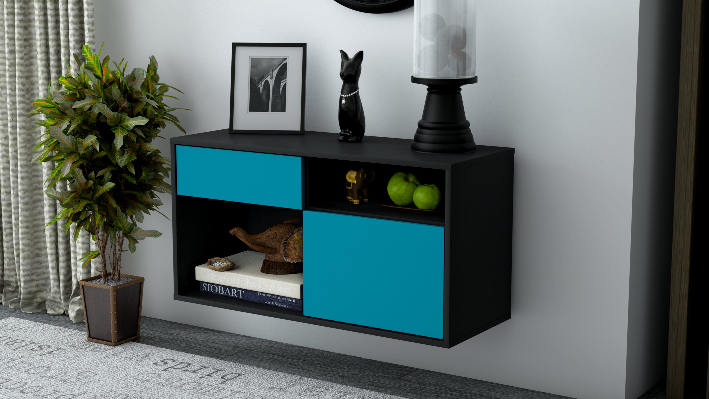 Lowboard - Albina - Design Farbakzent - Wandmontage mit Push to Open 92 cm Anthrazit