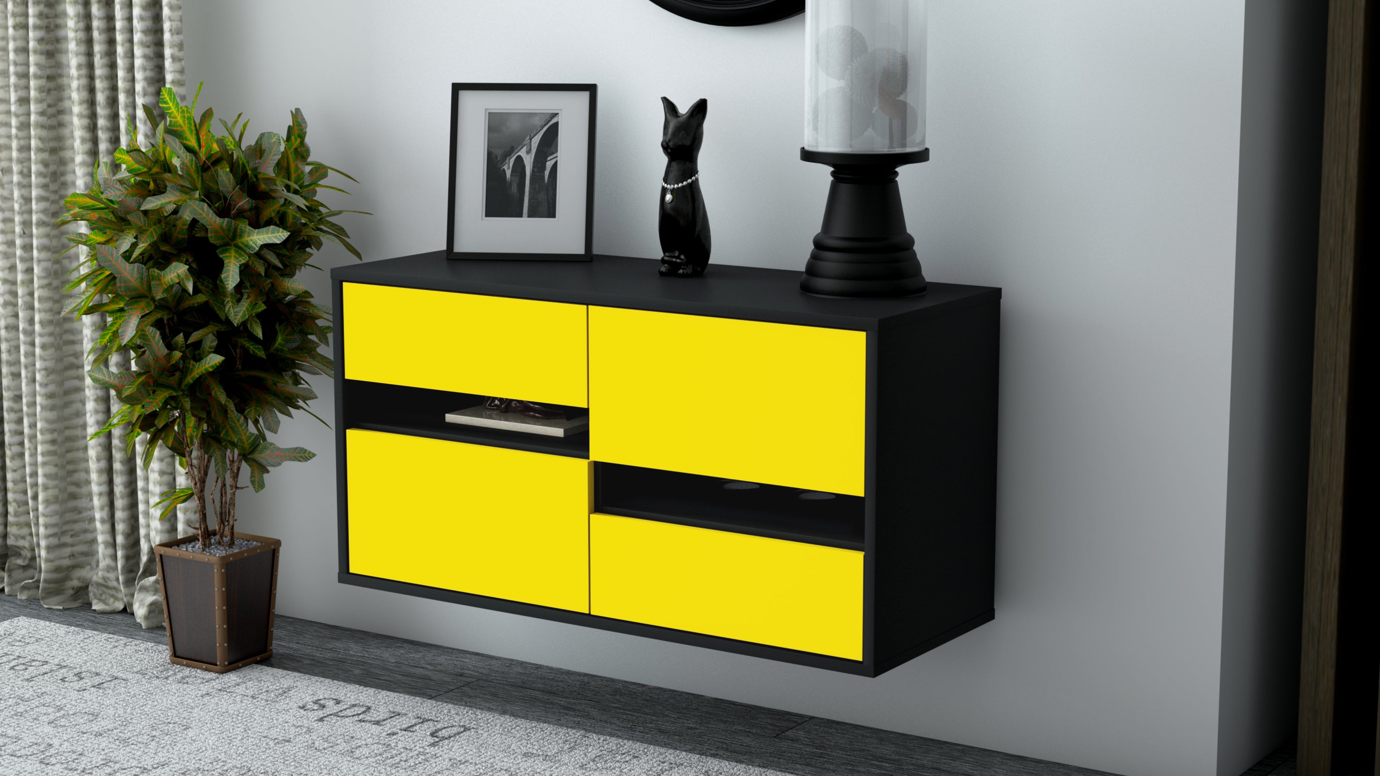 Lowboard - Alina - Design Farbakzent - Wandmontage mit Push to Open 92 cm Anthrazit