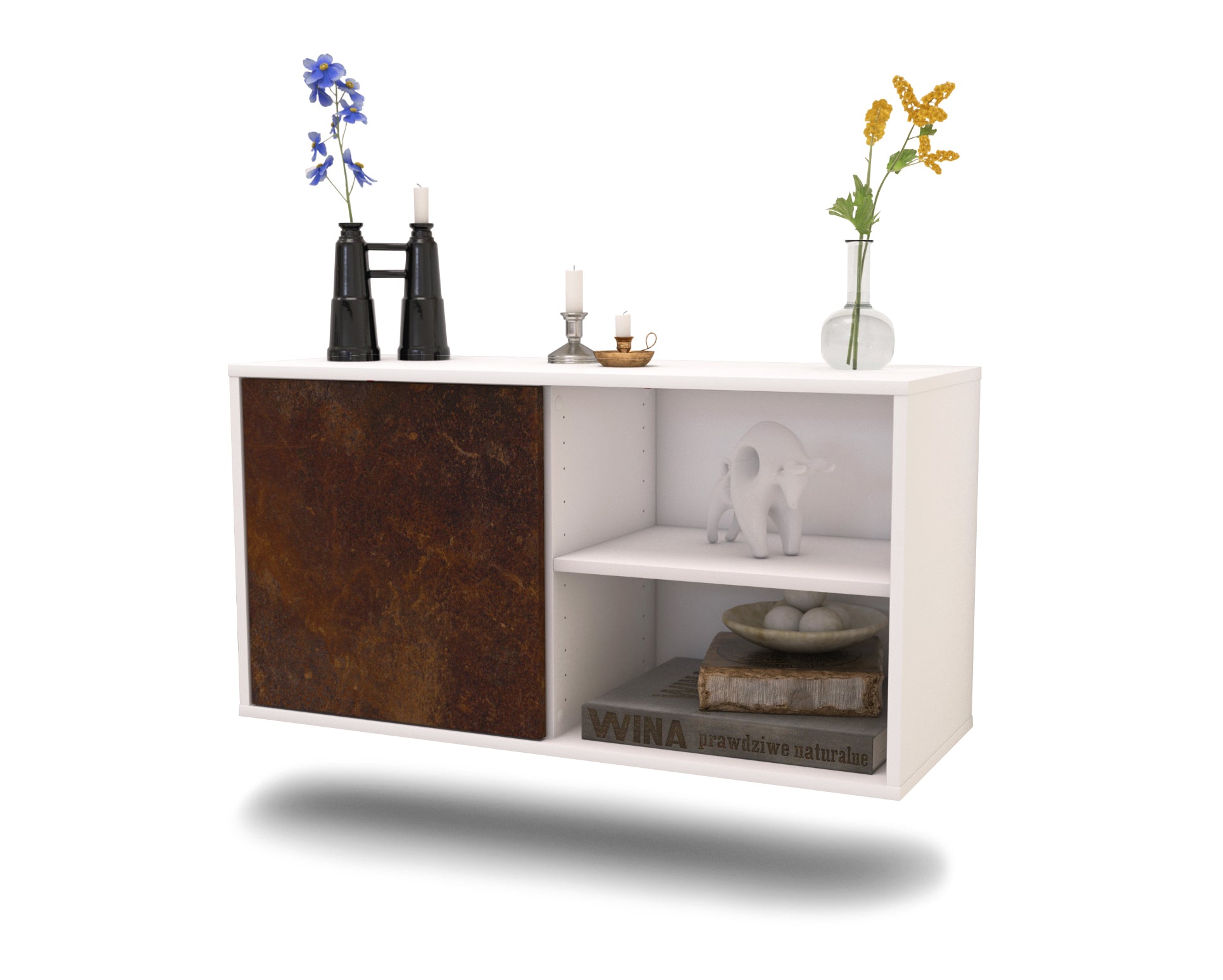 Lowboard - Adelia - Design Industrie Stil - Wandmontage mit Push to Open 92 cm Weiss