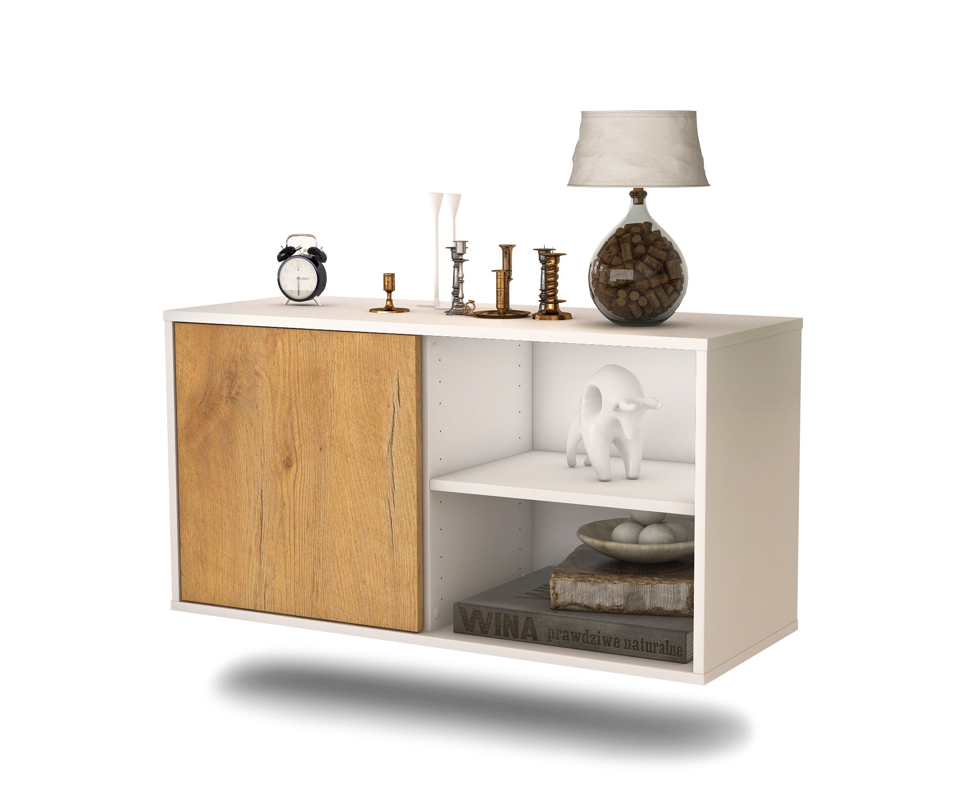 Lowboard - Adelia - Design Holzdekor - Wandmontage mit Push to Open 92 cm Weiss