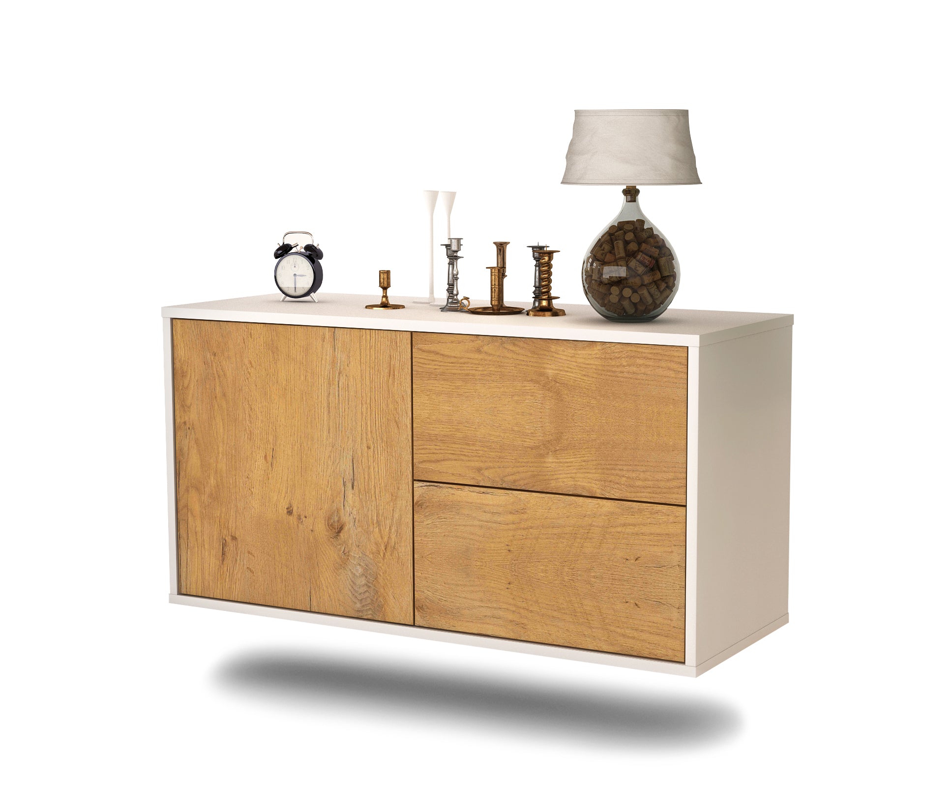 Lowboard - Adria - Design Holzdekor - Wandmontage mit Push to Open 92 cm Weiss
