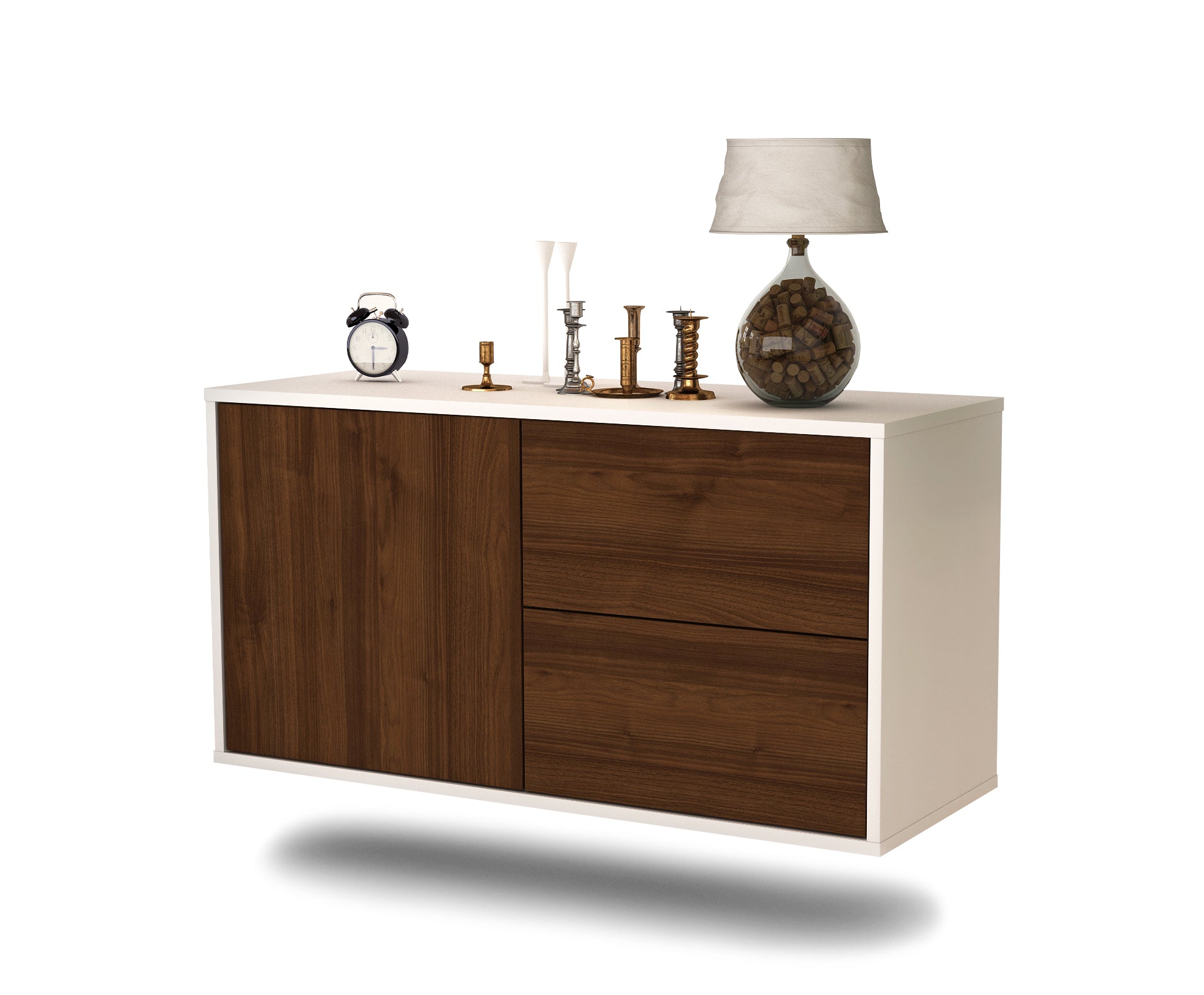Lowboard - Adria - Design Holzdekor - Wandmontage mit Push to Open 92 cm Weiss