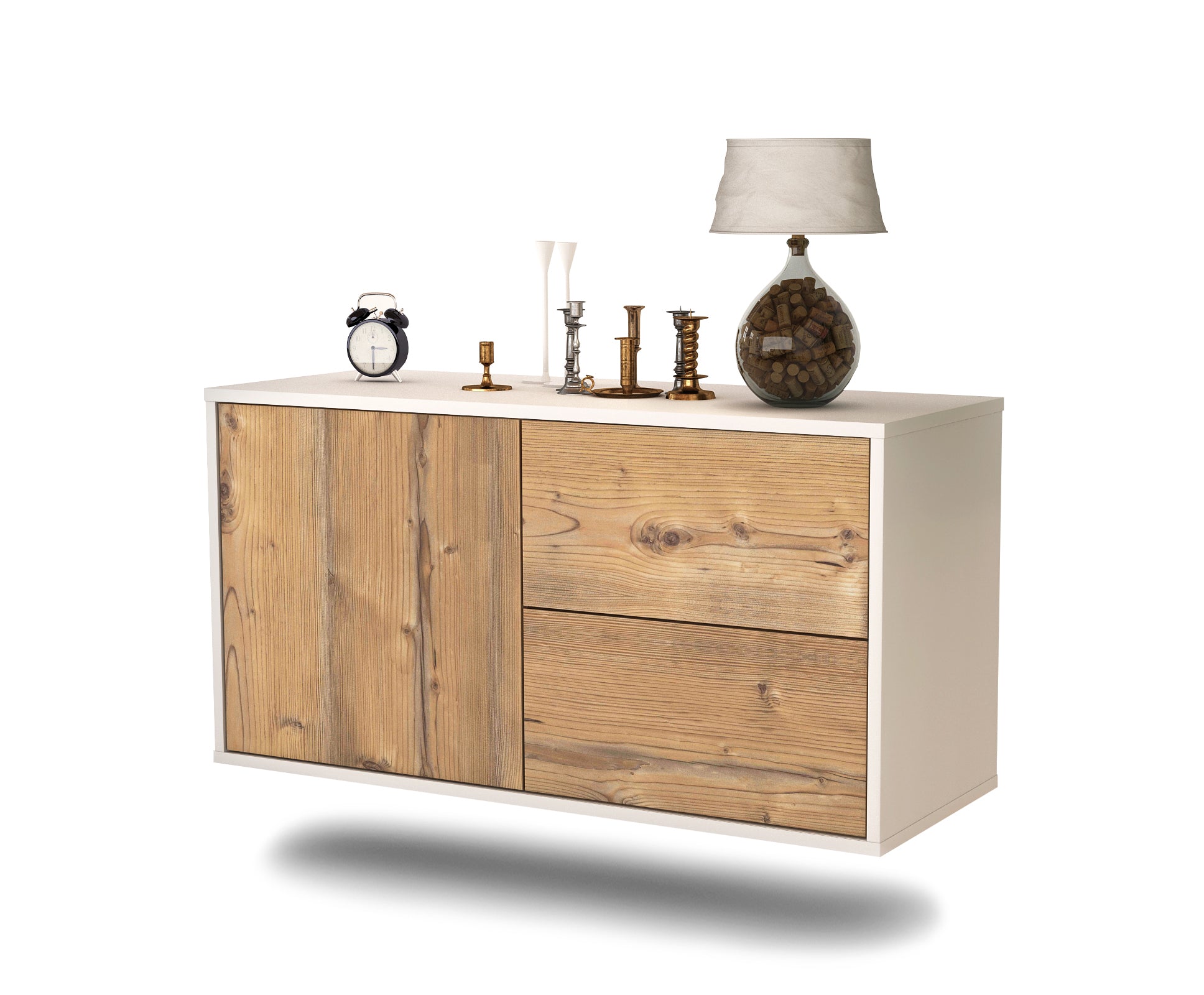 Lowboard - Adria - Design Holzdekor - Wandmontage mit Push to Open 92 cm Weiss