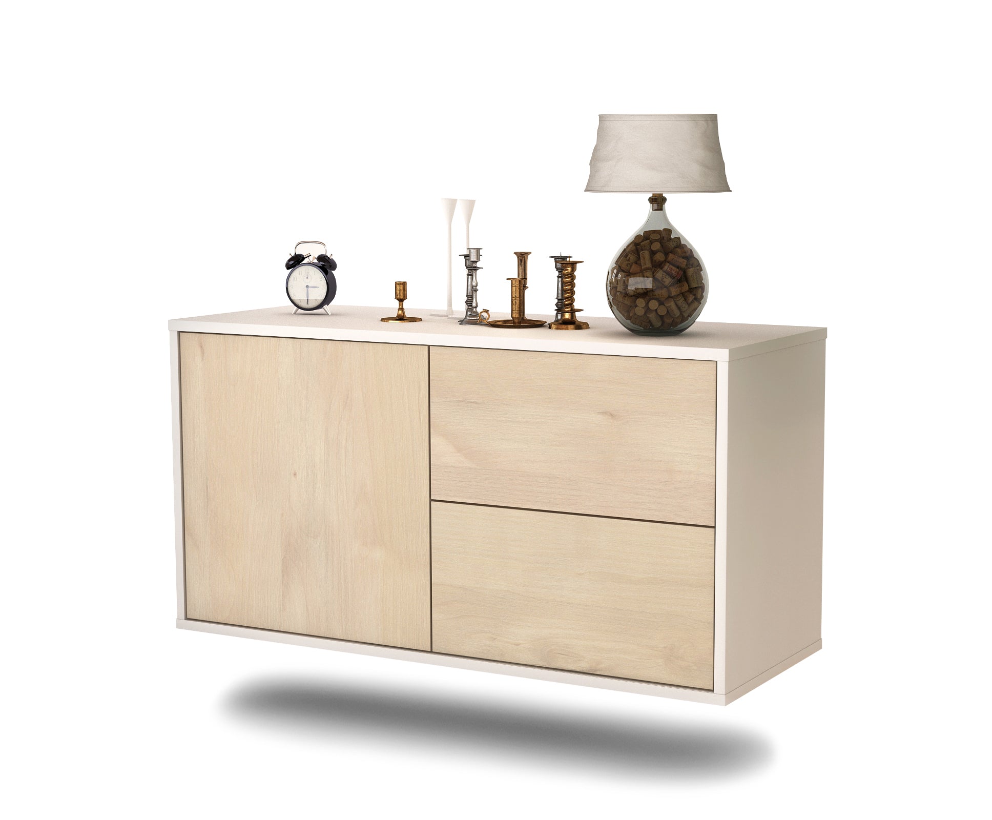 Lowboard - Adria - Design Holzdekor - Wandmontage mit Push to Open 92 cm Weiss