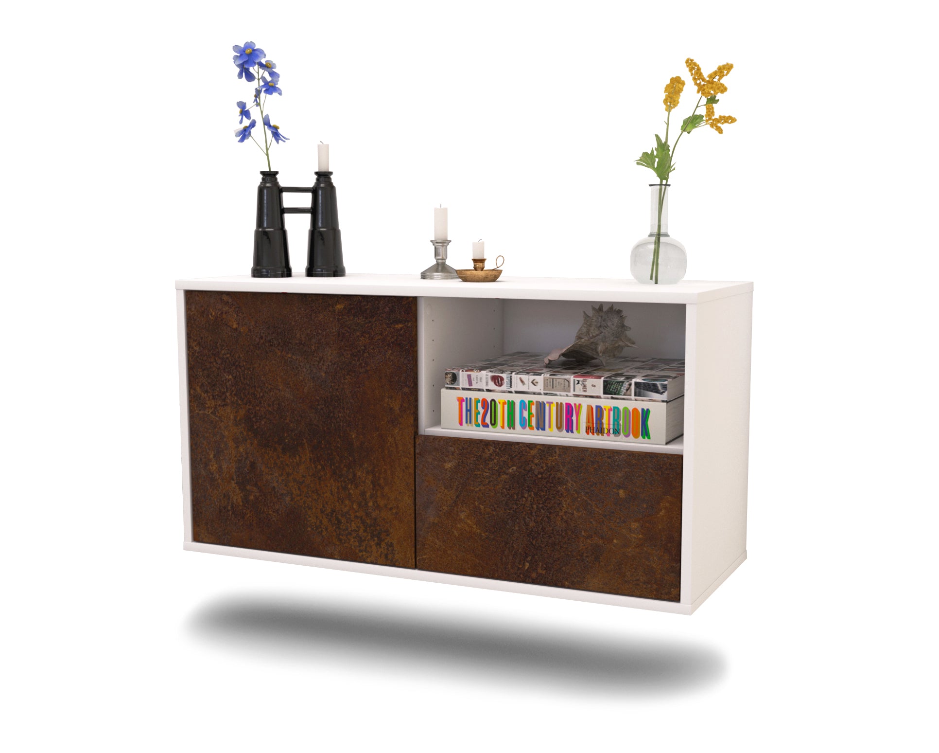 Lowboard - Adriana - Design Industrie Stil - Wandmontage mit Push to Open 92 cm Weiss