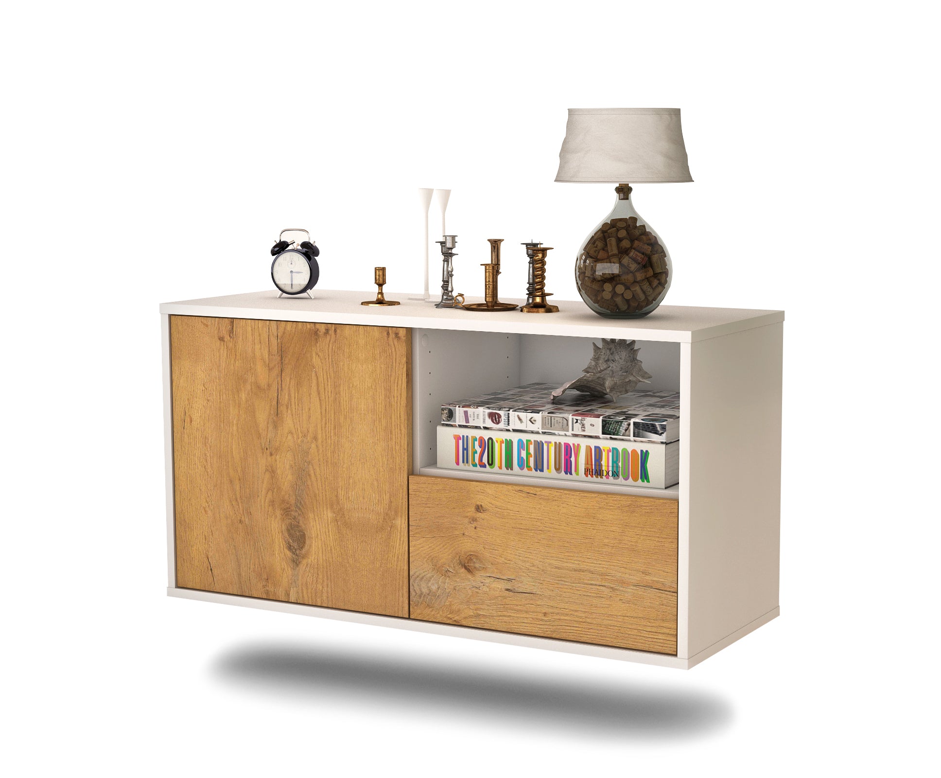 Lowboard - Adriana - Design Holzdekor - Wandmontage mit Push to Open 92 cm Weiss