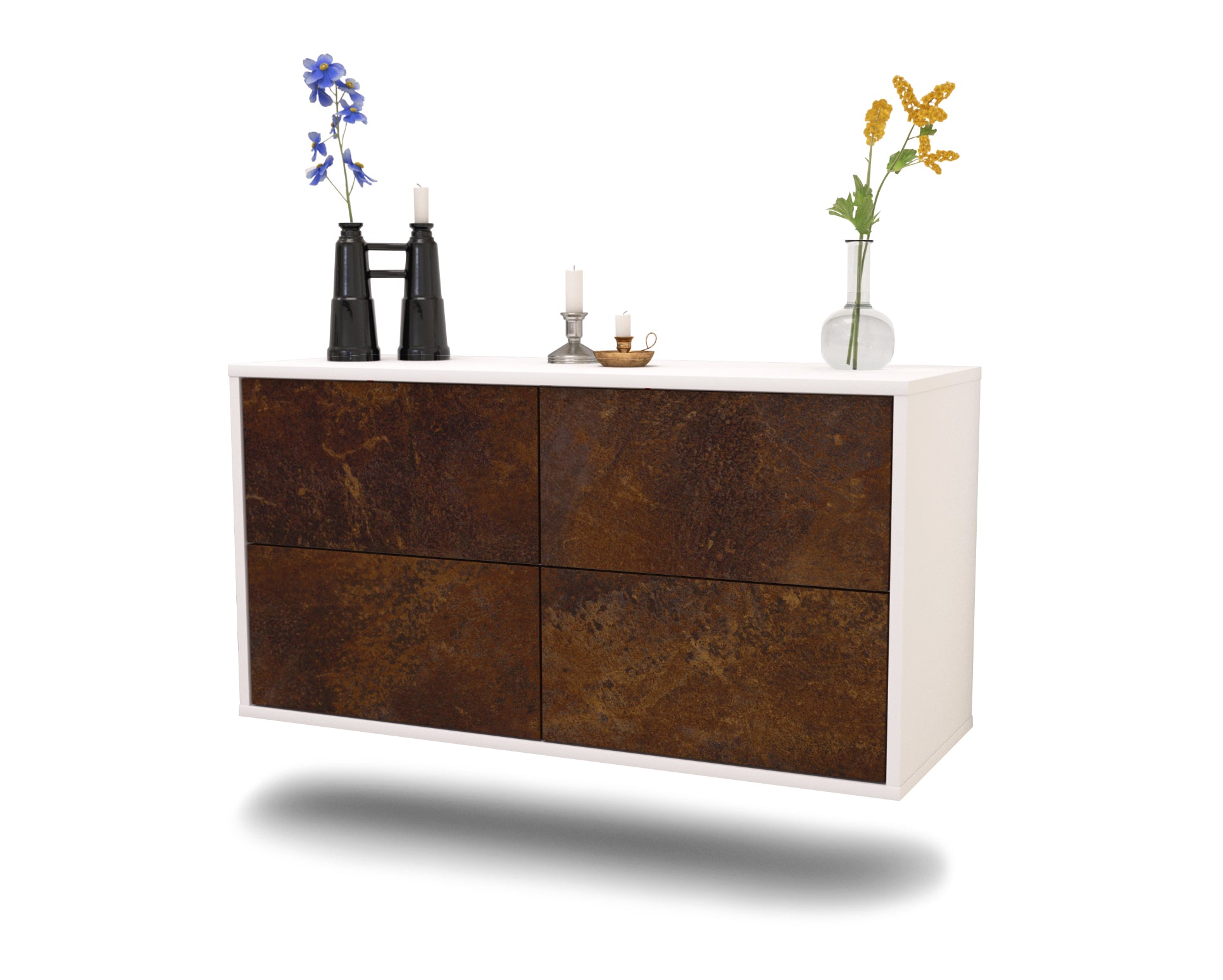 Lowboard - Aella - Design Industrie Stil - Wandmontage mit Push to Open 92 cm Weiss