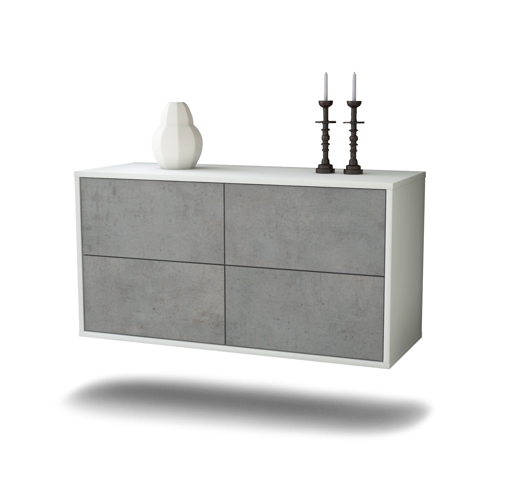 Lowboard - Aella - Design Industrie Stil - Wandmontage mit Push to Open 92 cm Weiss
