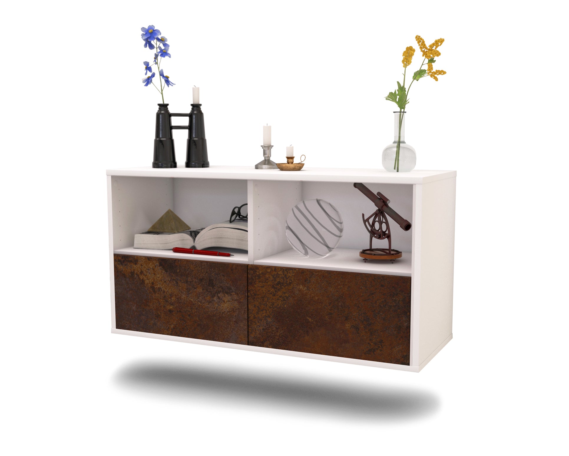 Lowboard - Aeon - Design Industrie Stil - Wandmontage mit Push to Open 92 cm Weiss