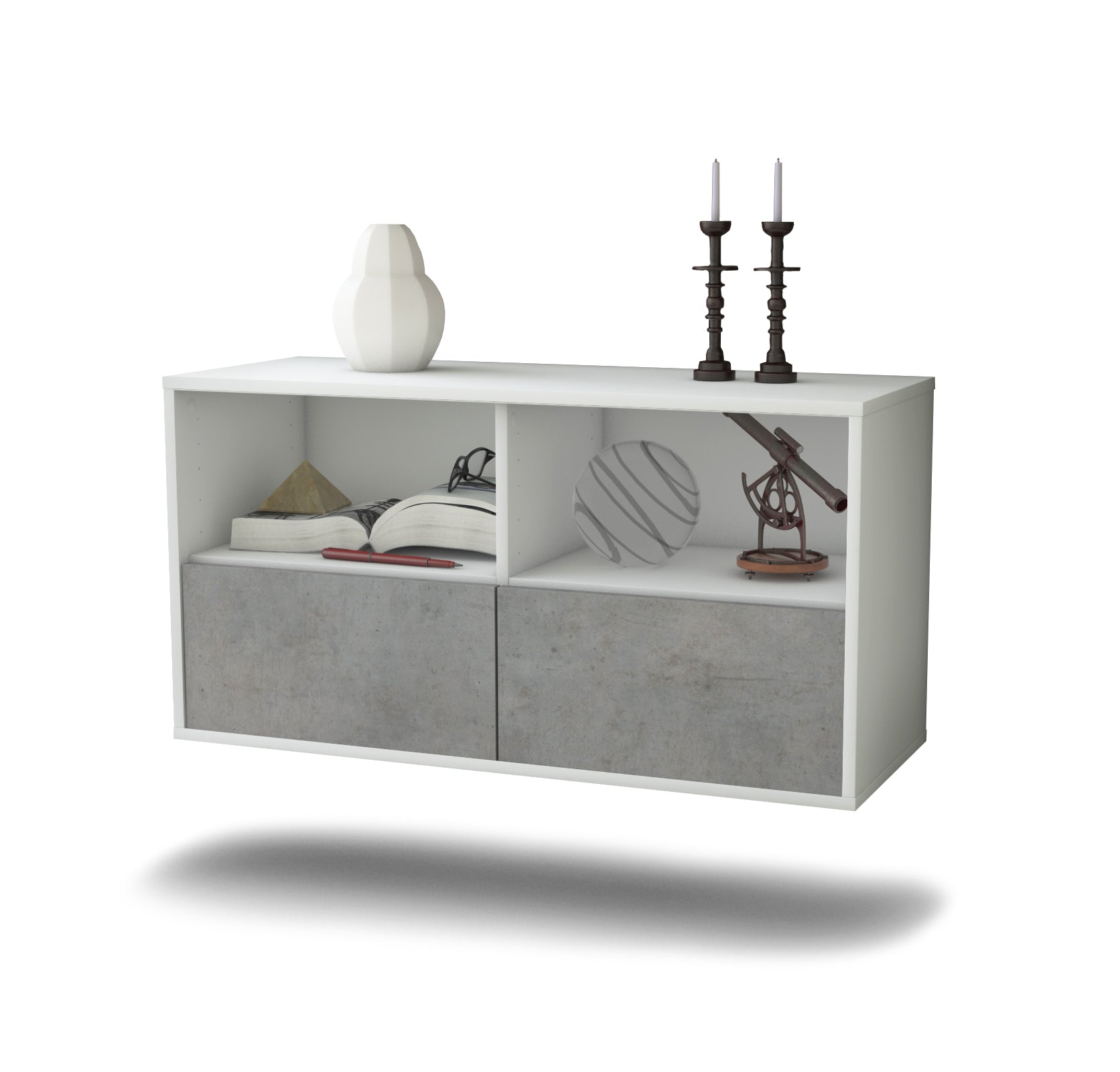 Lowboard - Aeon - Design Industrie Stil - Wandmontage mit Push to Open 92 cm Weiss
