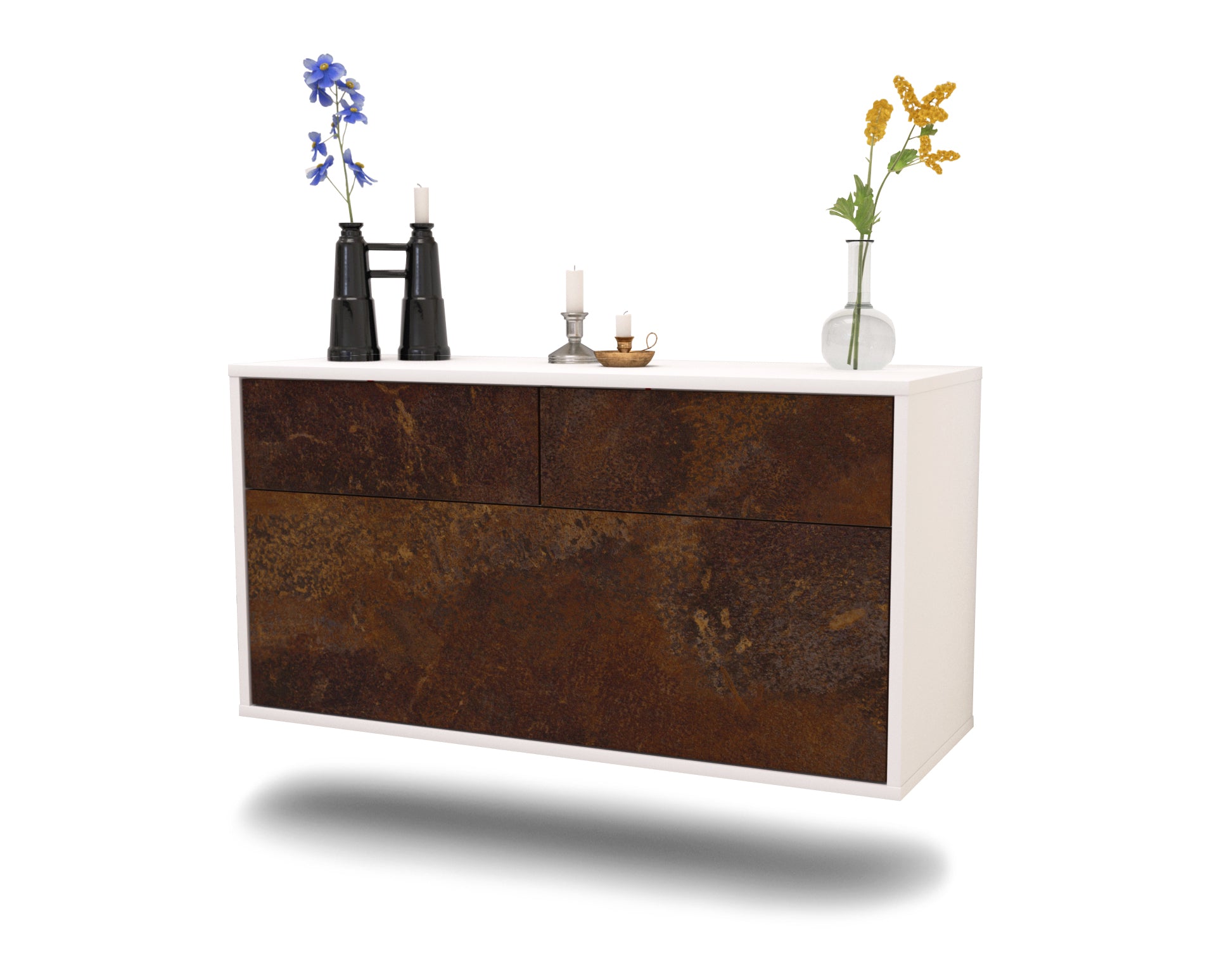 Lowboard - Agnese - Design Industrie Stil - Wandmontage mit Push to Open 92 cm Weiss