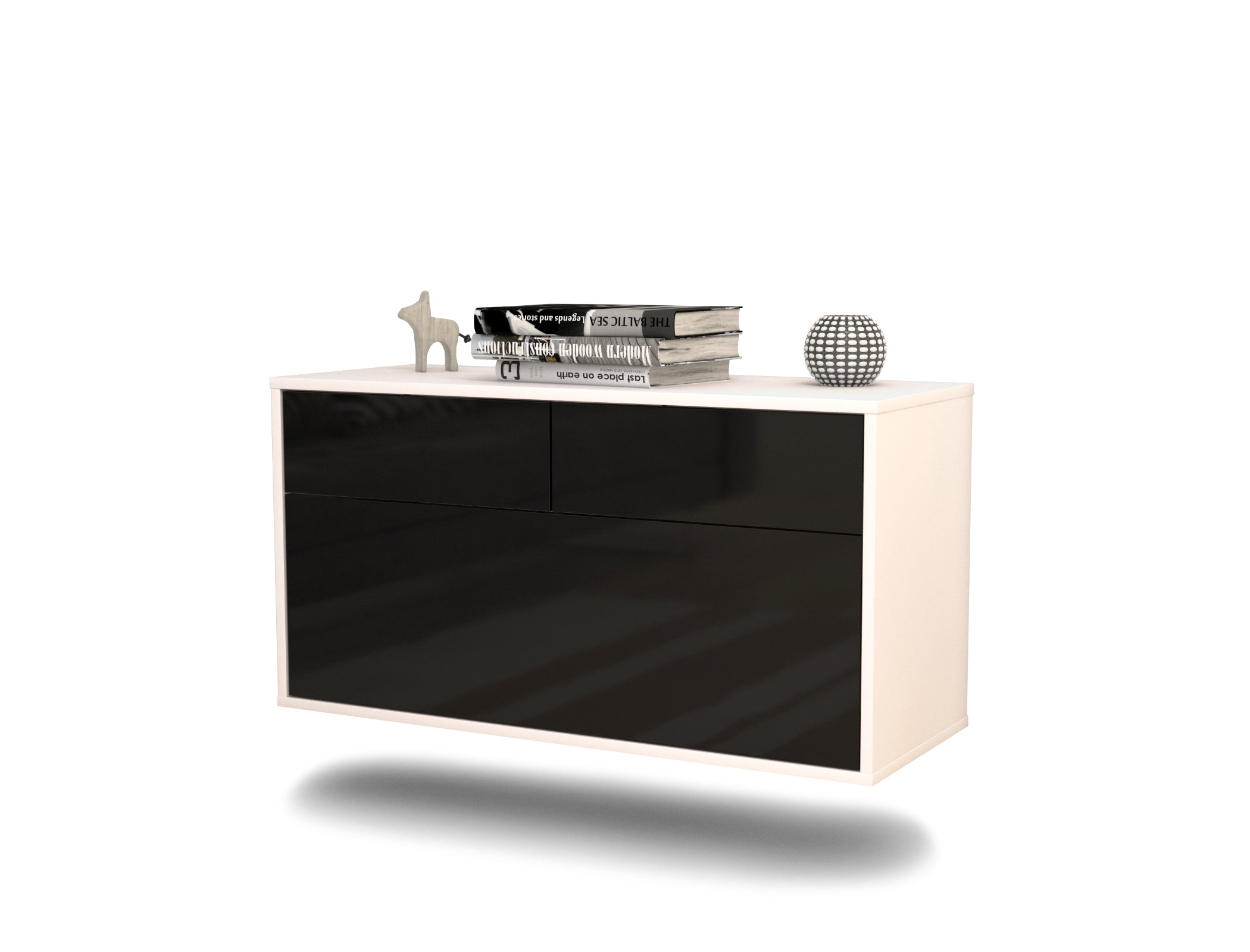 Lowboard - Agnese - Design Hochglanz - Wandmontage mit Push to Open 92 cm Weiss