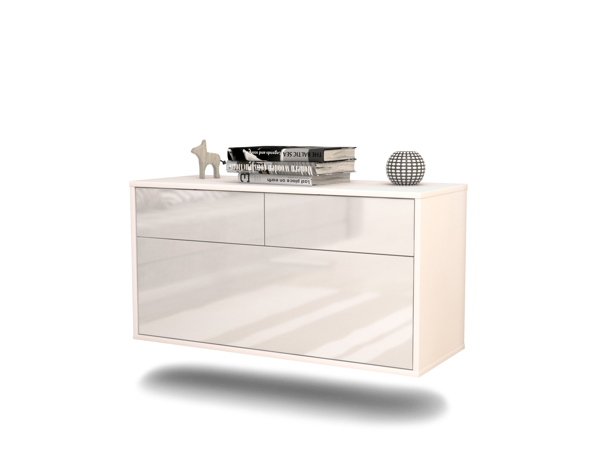Lowboard - Agnese - Design Hochglanz - Wandmontage mit Push to Open 92 cm Weiss