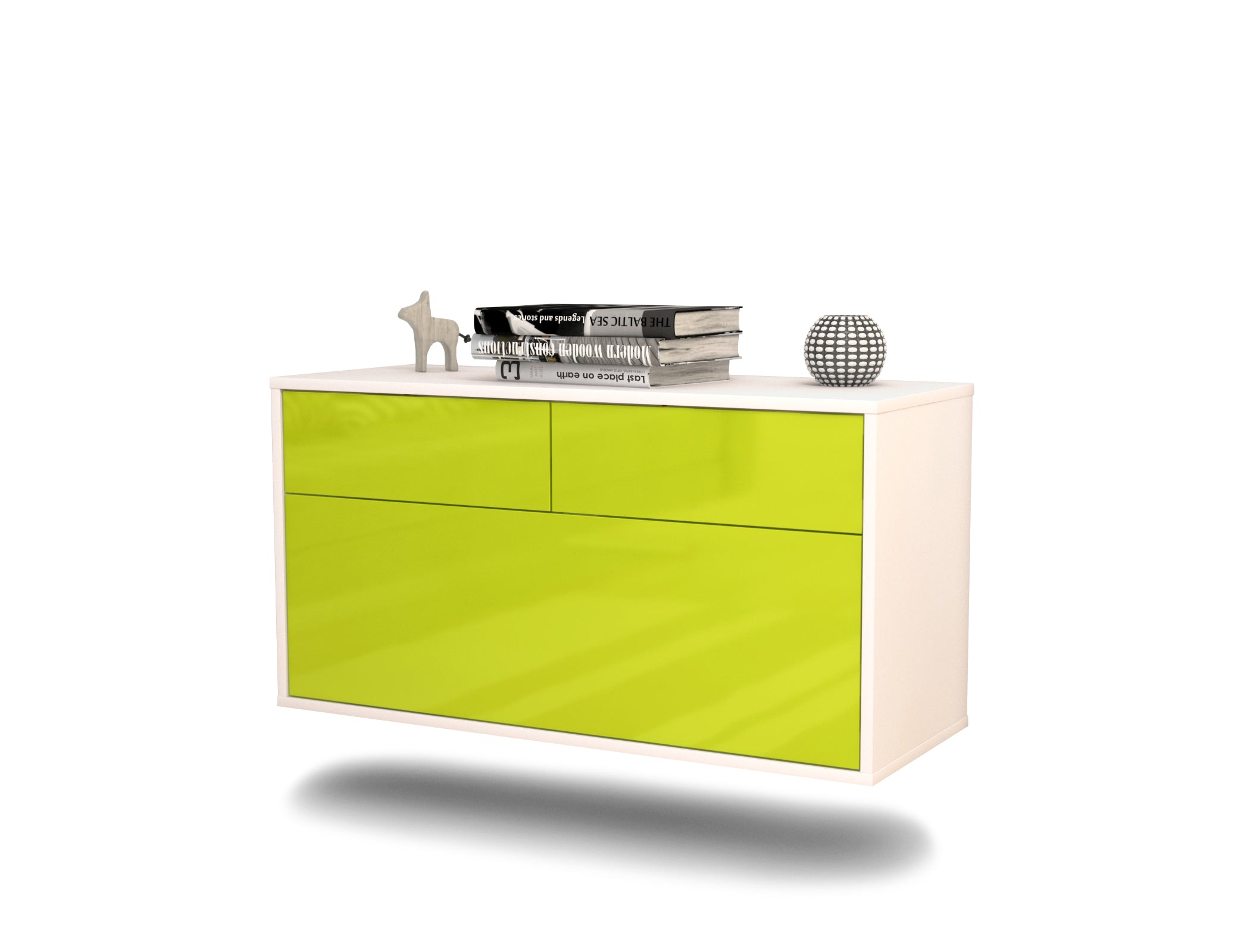Lowboard - Agnese - Design Hochglanz - Wandmontage mit Push to Open 92 cm Weiss