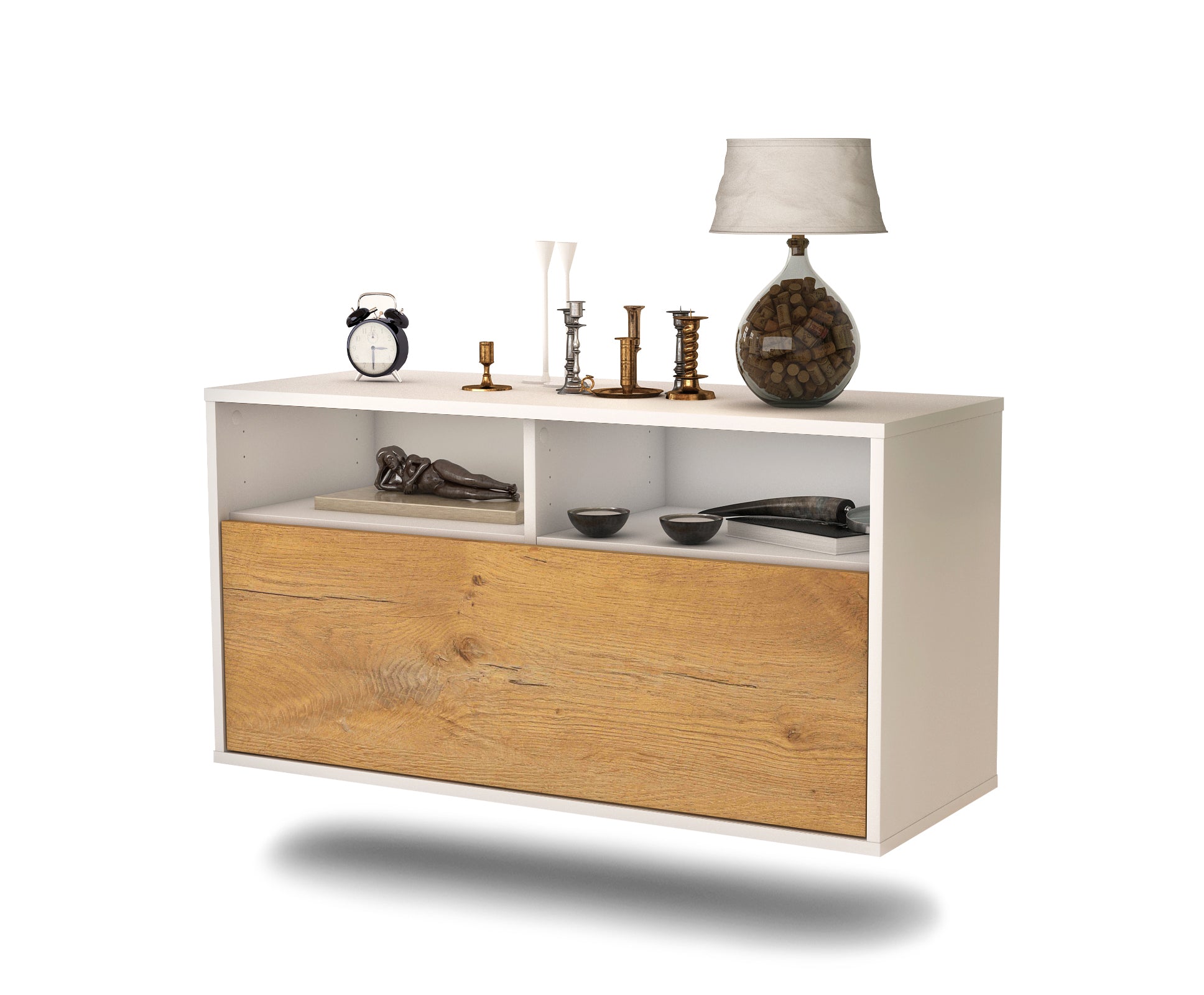 Lowboard - Agostina - Design Holzdekor - Wandmontage mit Push to Open 92 cm Weiss