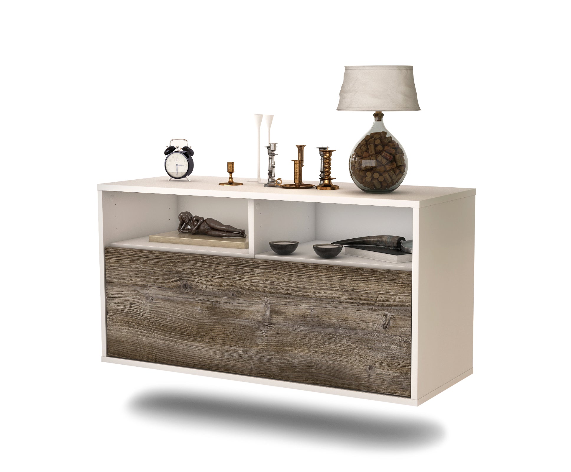 Lowboard - Agostina - Design Holzdekor - Wandmontage mit Push to Open 92 cm Weiss