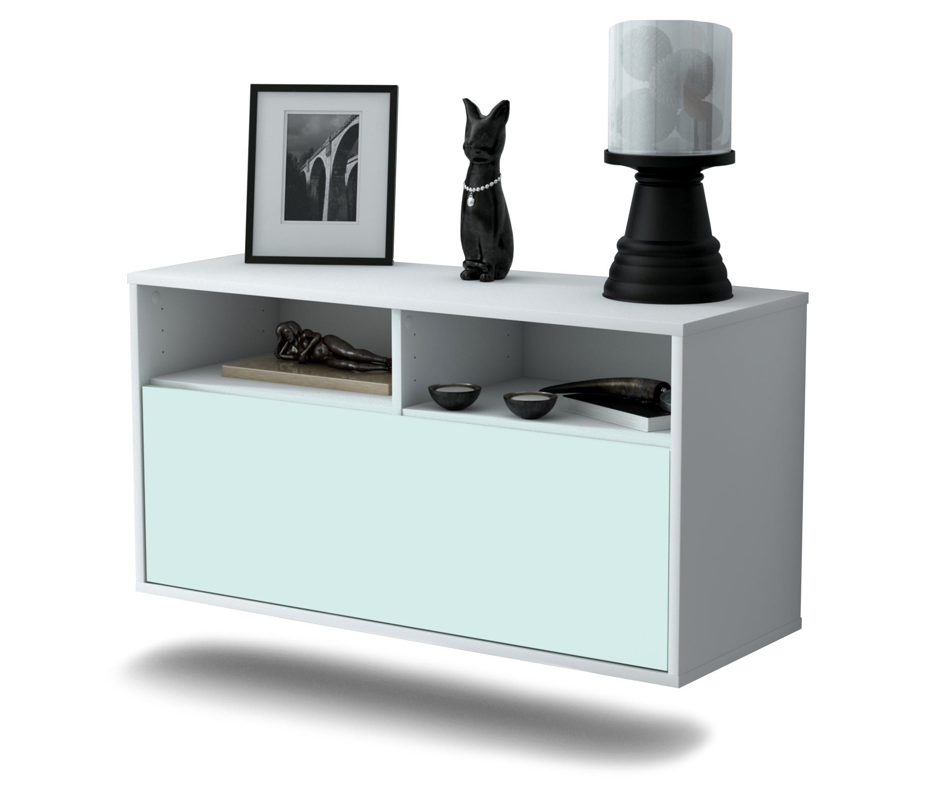 Lowboard - Agostina - Design Farbakzent - Wandmontage mit Push to Open 92 cm Weiss