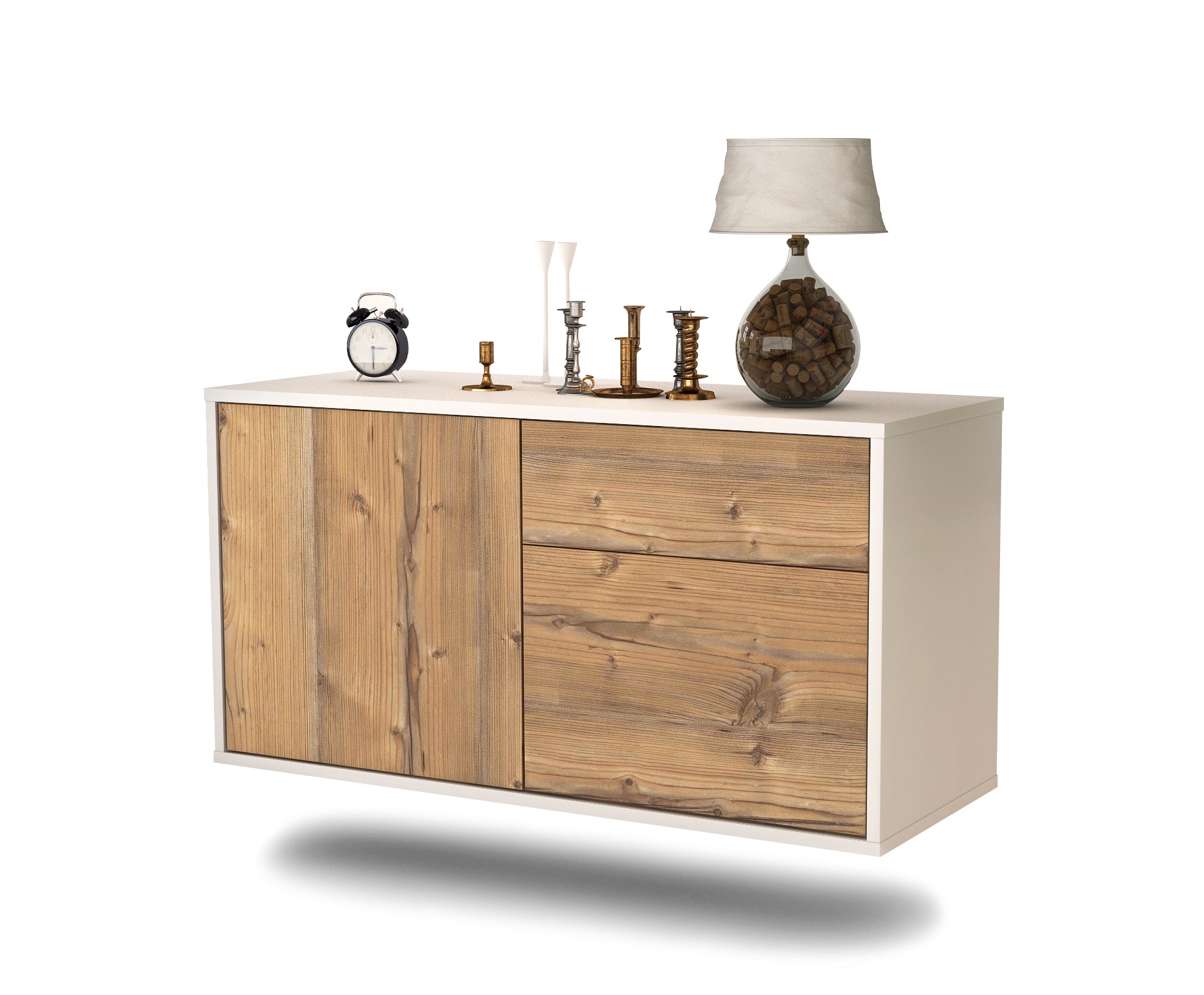 Lowboard - Aja - Design Holzdekor - Wandmontage mit Push to Open 92 cm Weiss