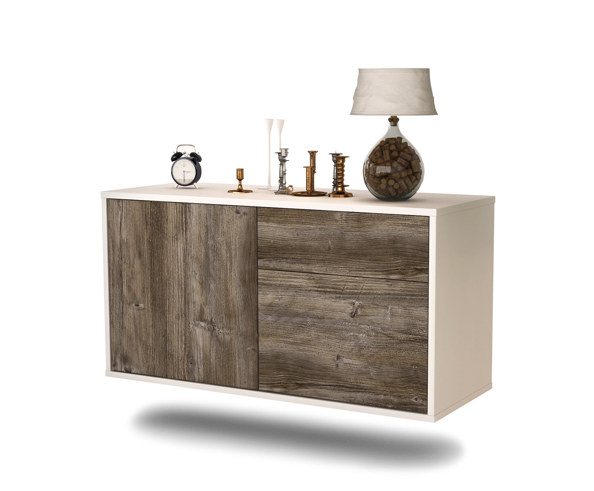 Lowboard - Aja - Design Holzdekor - Wandmontage mit Push to Open 92 cm Weiss