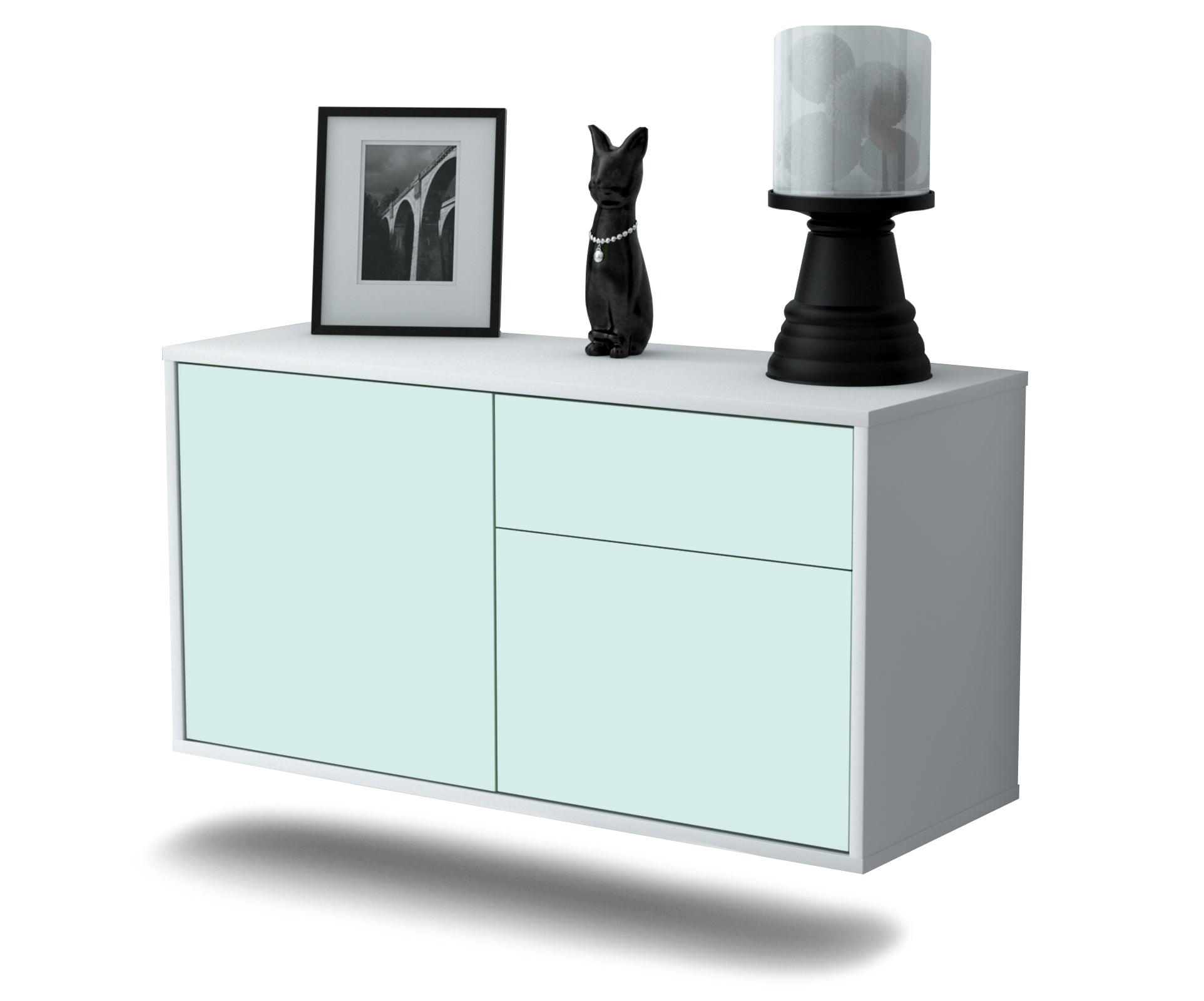 Lowboard - Aja - Design Farbakzent - Wandmontage mit Push to Open 92 cm Weiss