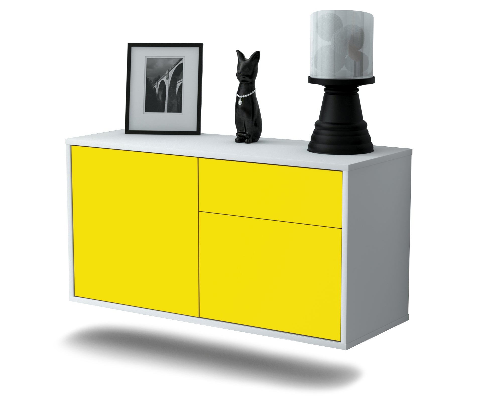 Lowboard - Aja - Design Farbakzent - Wandmontage mit Push to Open 92 cm Weiss