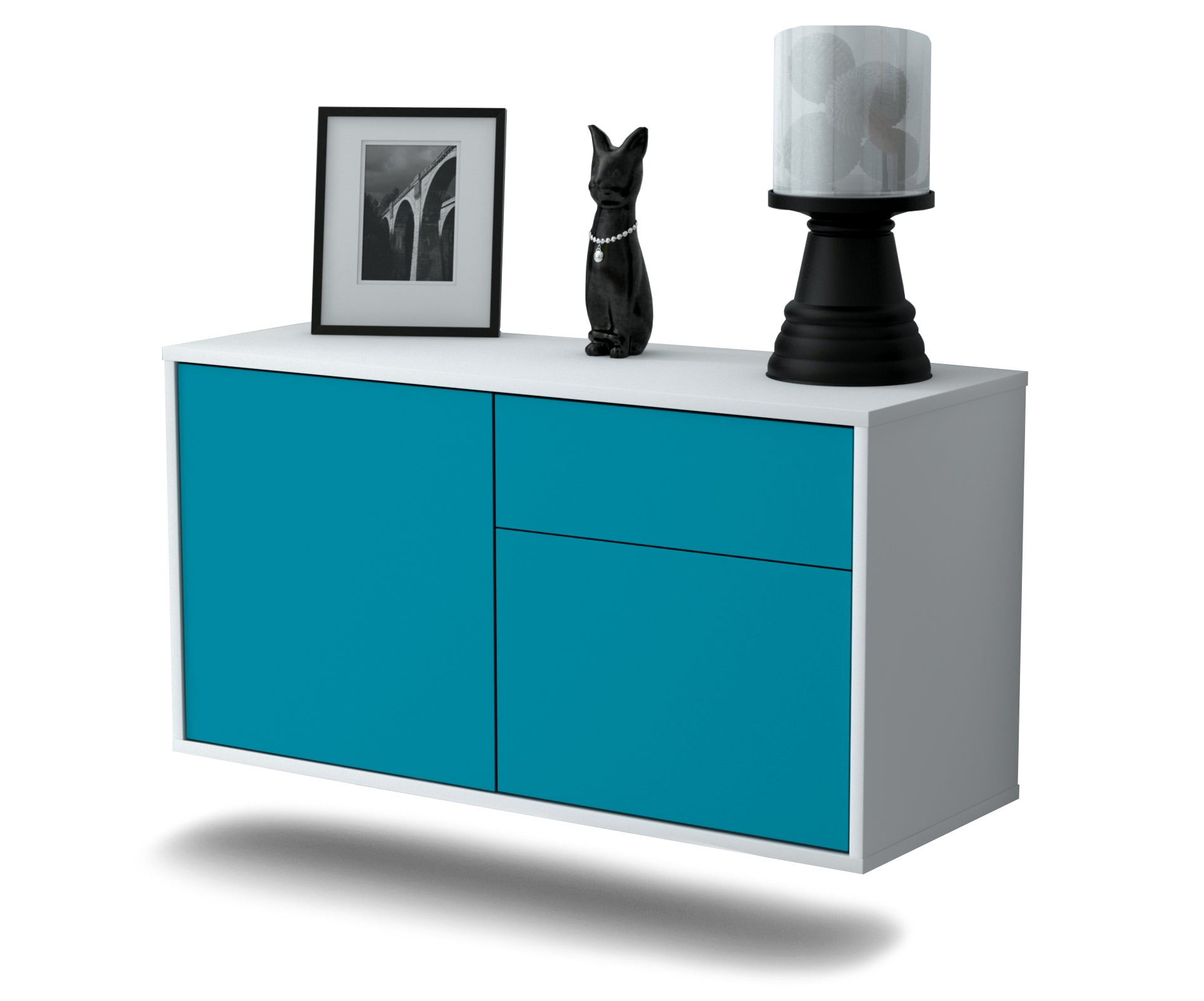 Lowboard - Aja - Design Farbakzent - Wandmontage mit Push to Open 92 cm Weiss